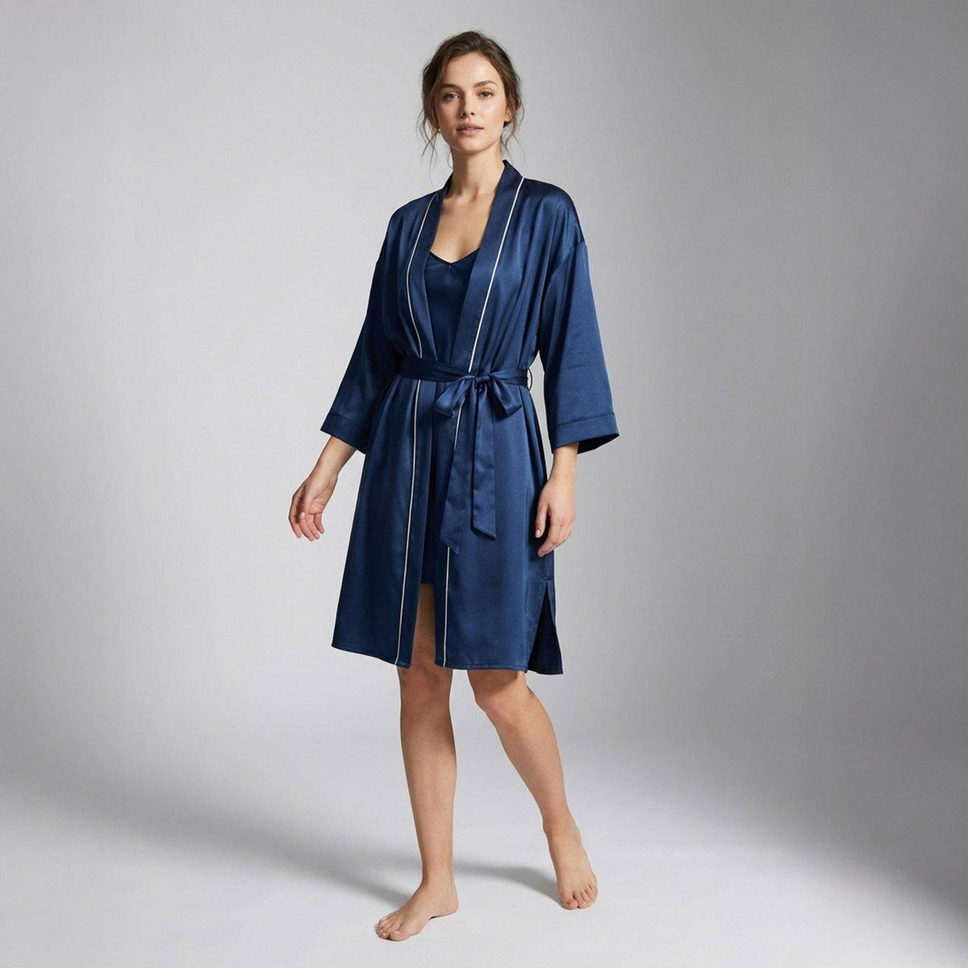 Qua Home Pure Kadın Saten Sabahlık Lacivert