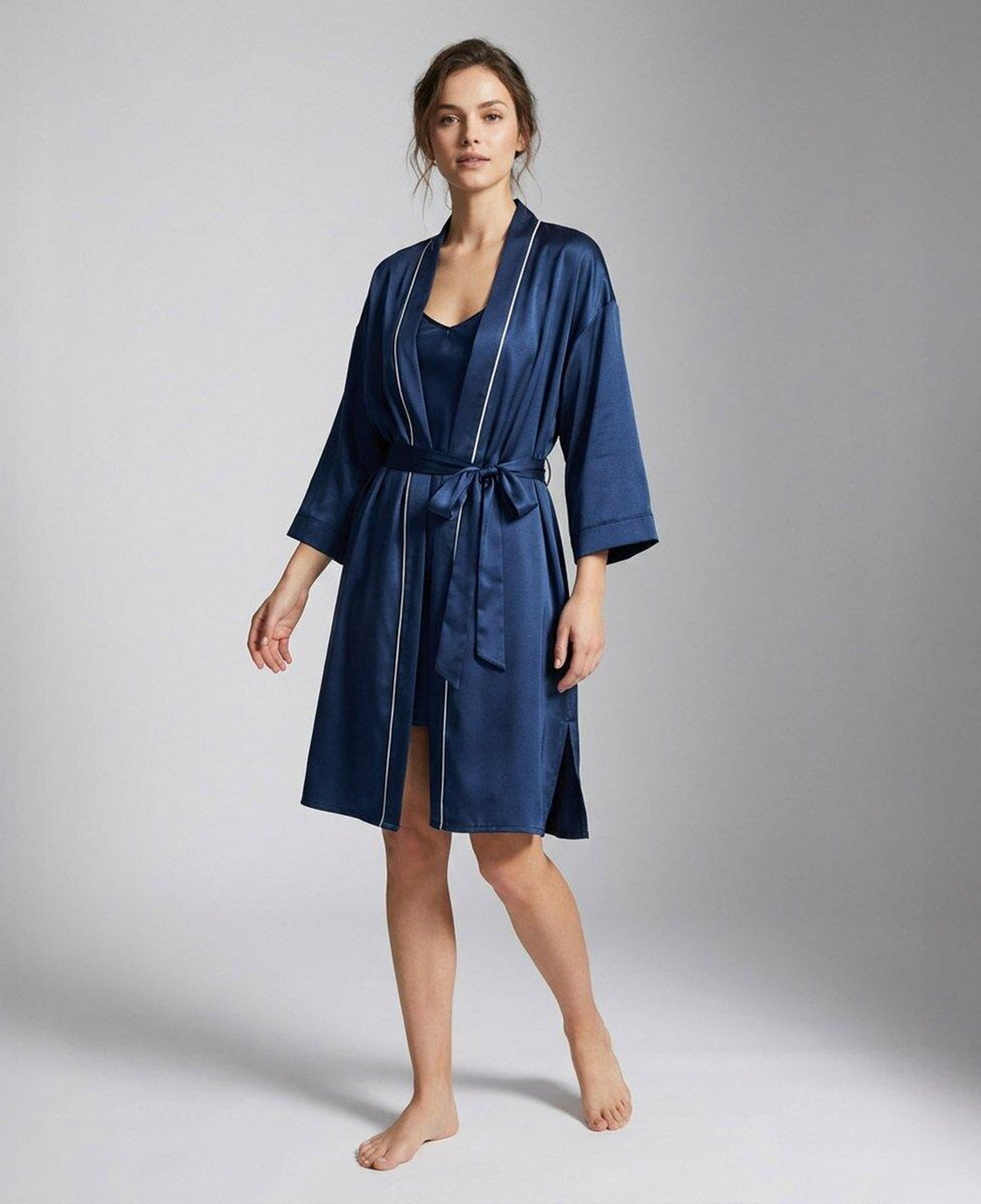 Qua Home Pure Kadın Saten Sabahlık Lacivert