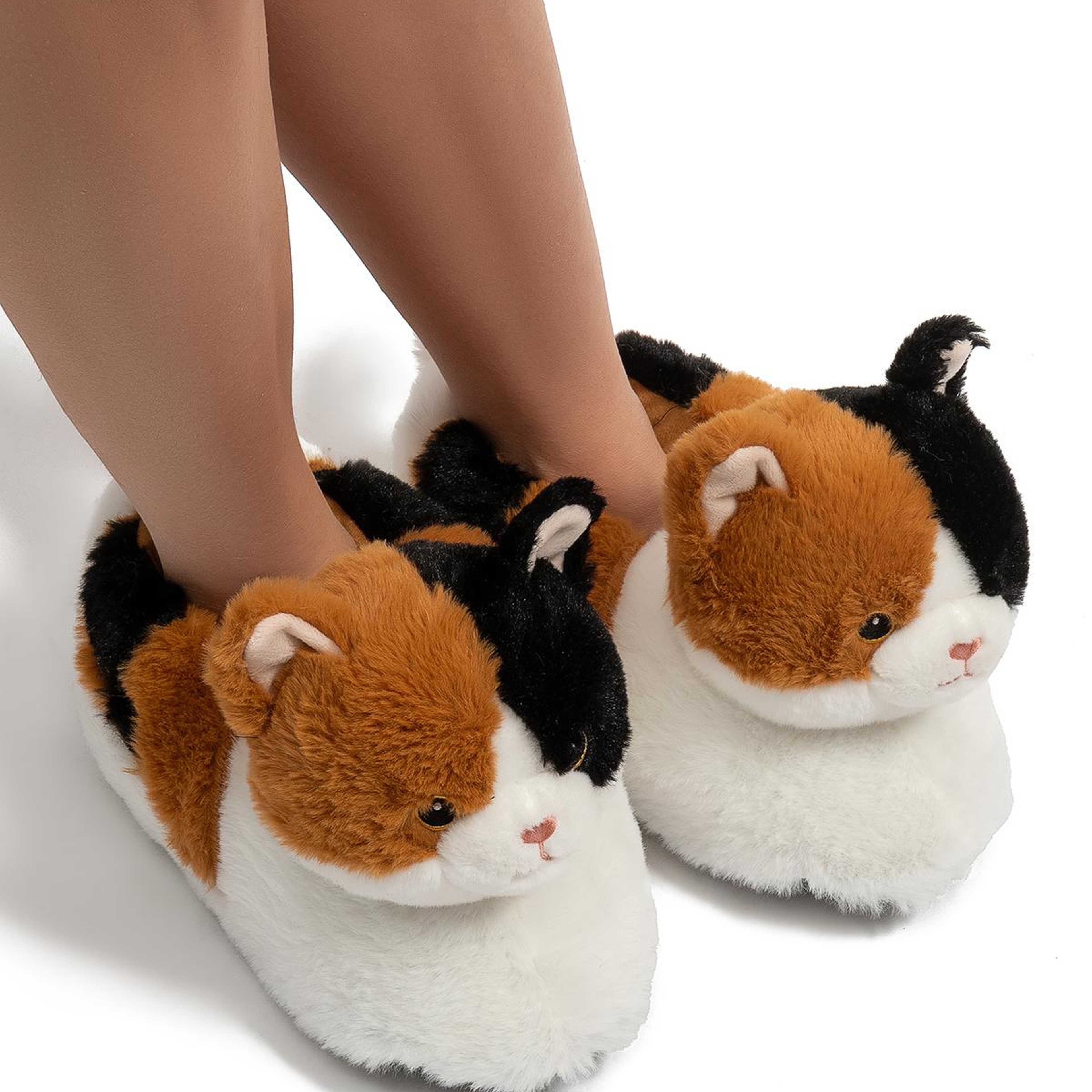 Renkli Kedi Kadın Hayvanlı Panduf Beyaz-Kahverengi 36/41