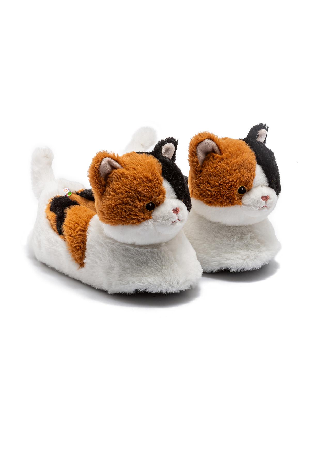 Renkli Kedi Kadın Hayvanlı Panduf Beyaz-Kahverengi 36/41