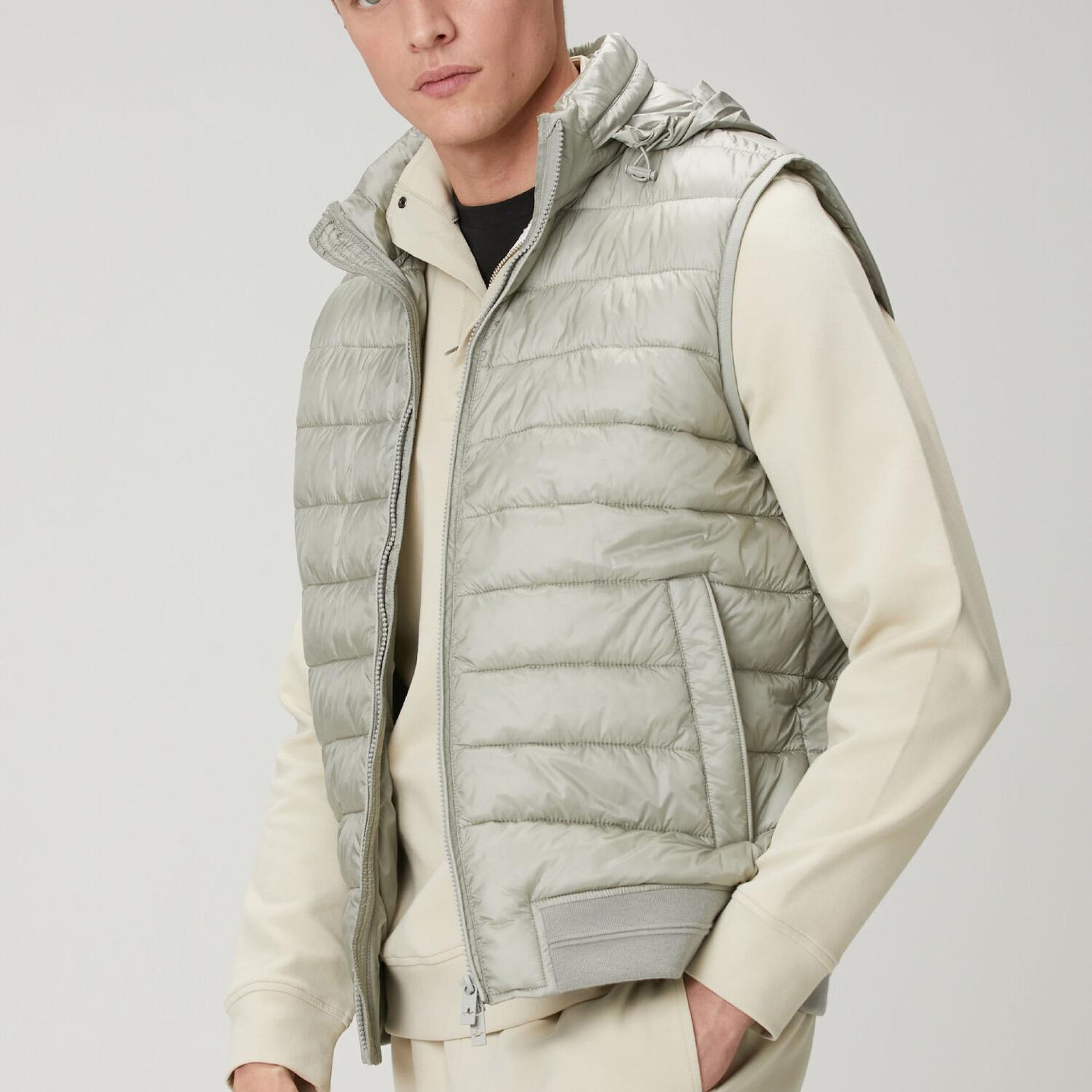 Beymen Club Erkek Açık Haki Kapüşonlu Puff Yelek