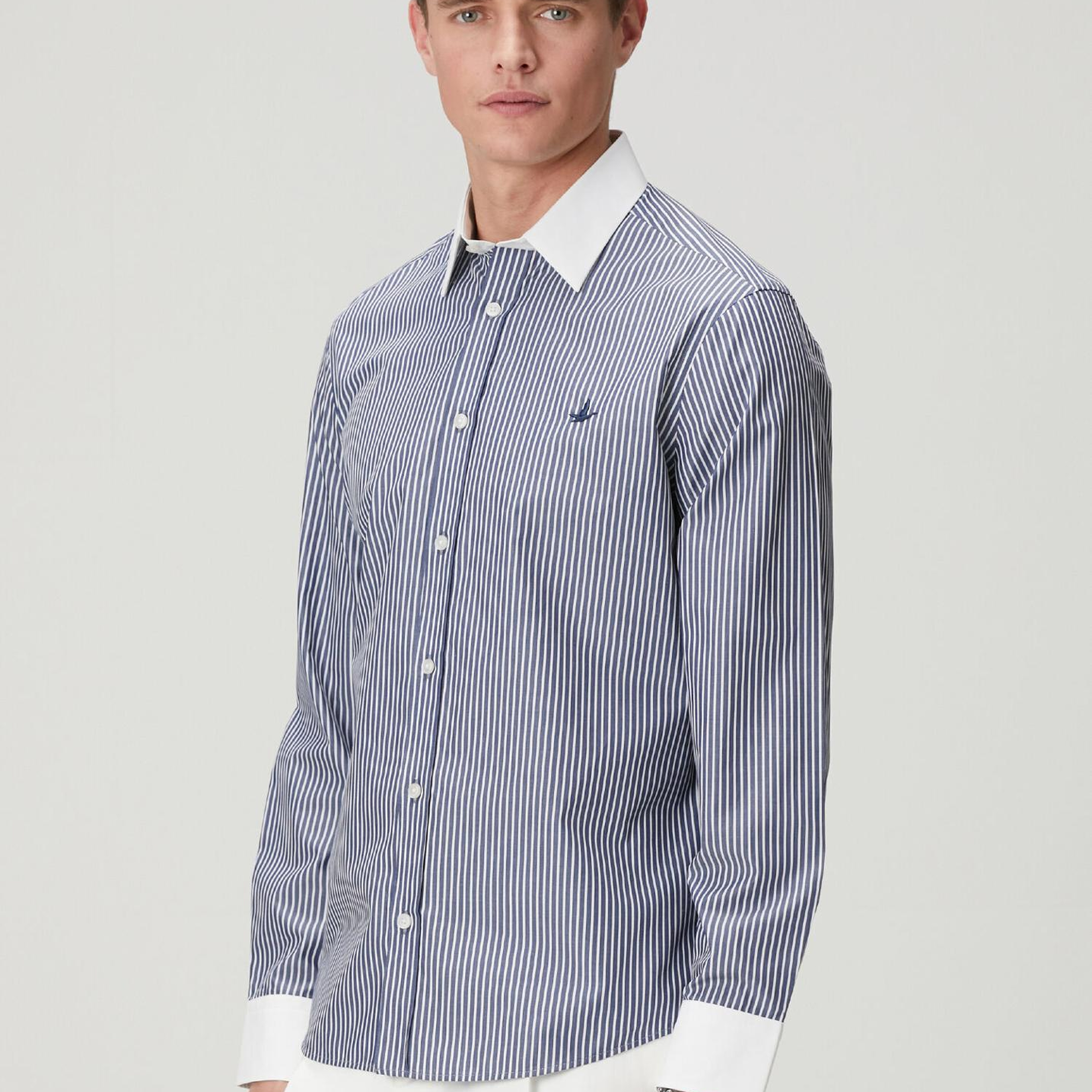 Beymen Club Erkek Lacivert Beyaz Kontrast Çizgi Comfort Fit Gömlek