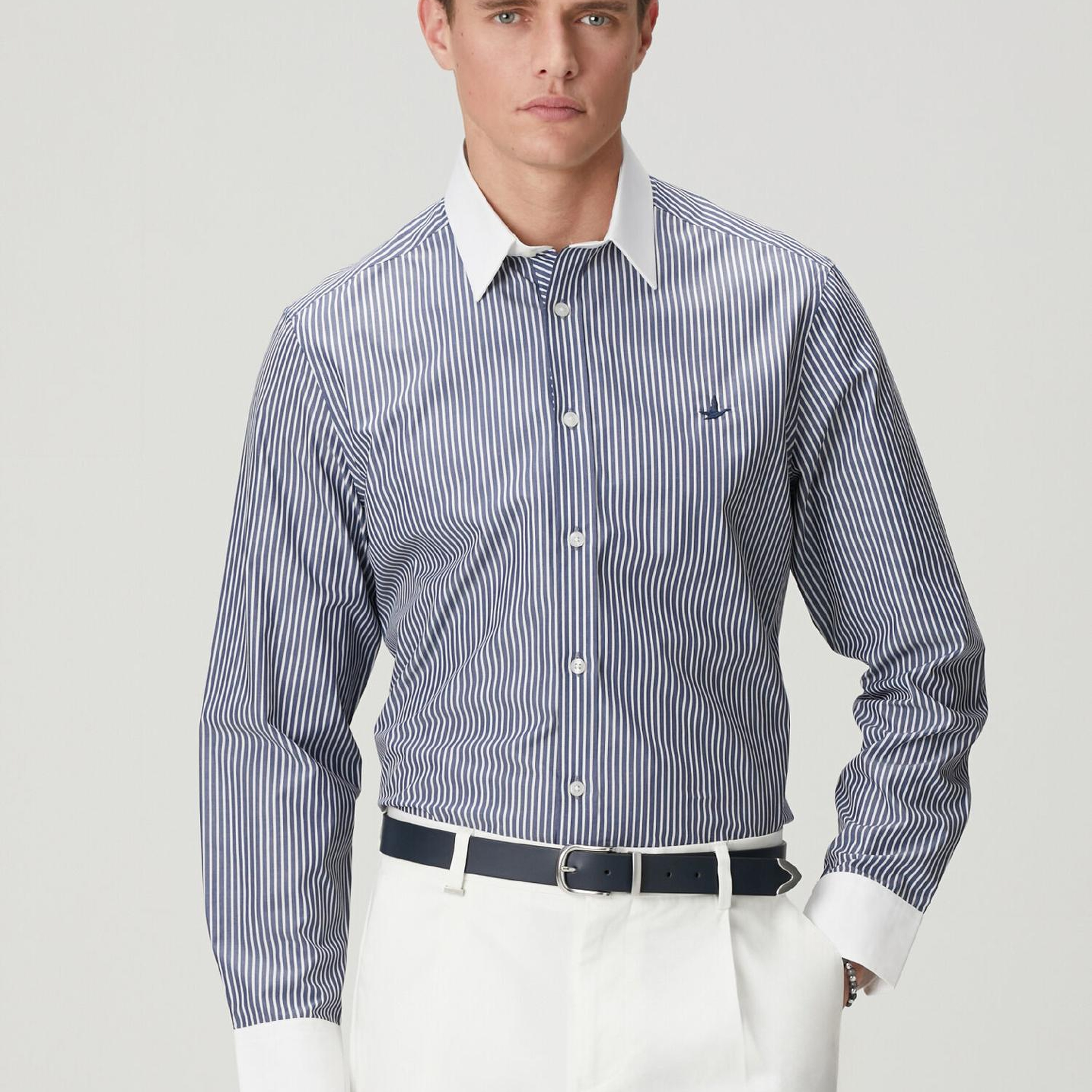 Beymen Club Erkek Lacivert Beyaz Kontrast Çizgi Comfort Fit Gömlek