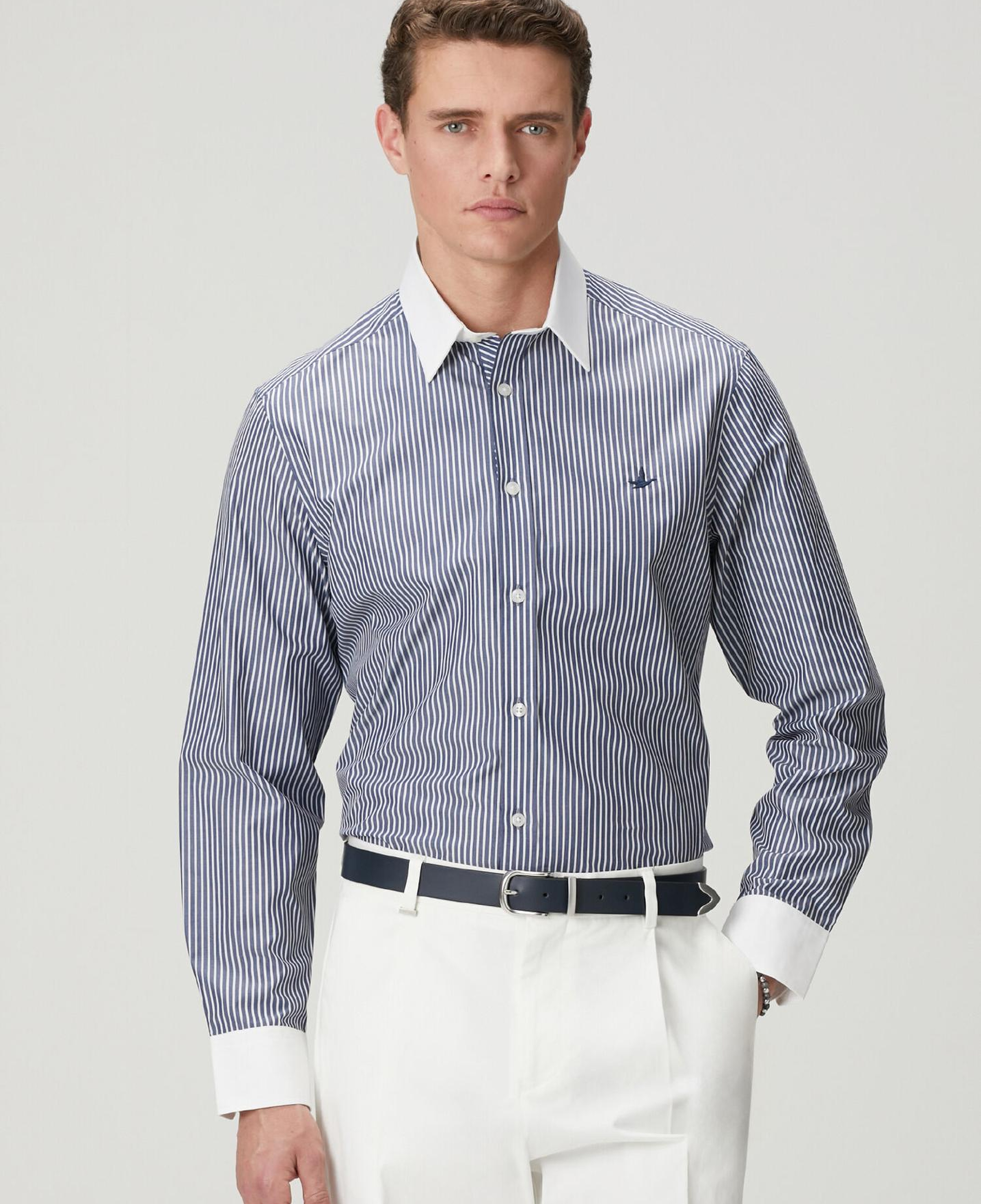 Beymen Club Erkek Lacivert Beyaz Kontrast Çizgi Comfort Fit Gömlek