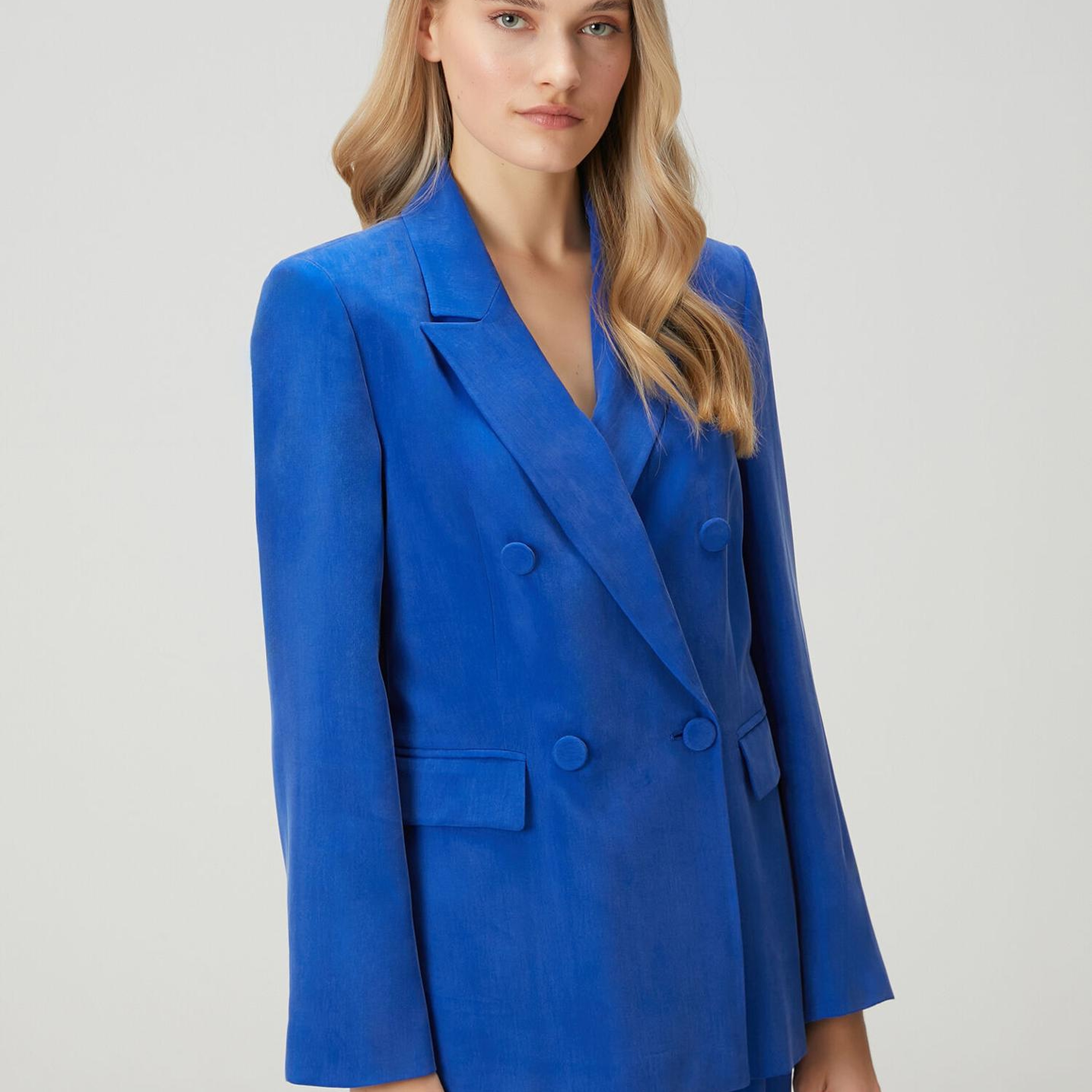 Beymen Club Kadın Mavi Kruvaze Cupro Blazer