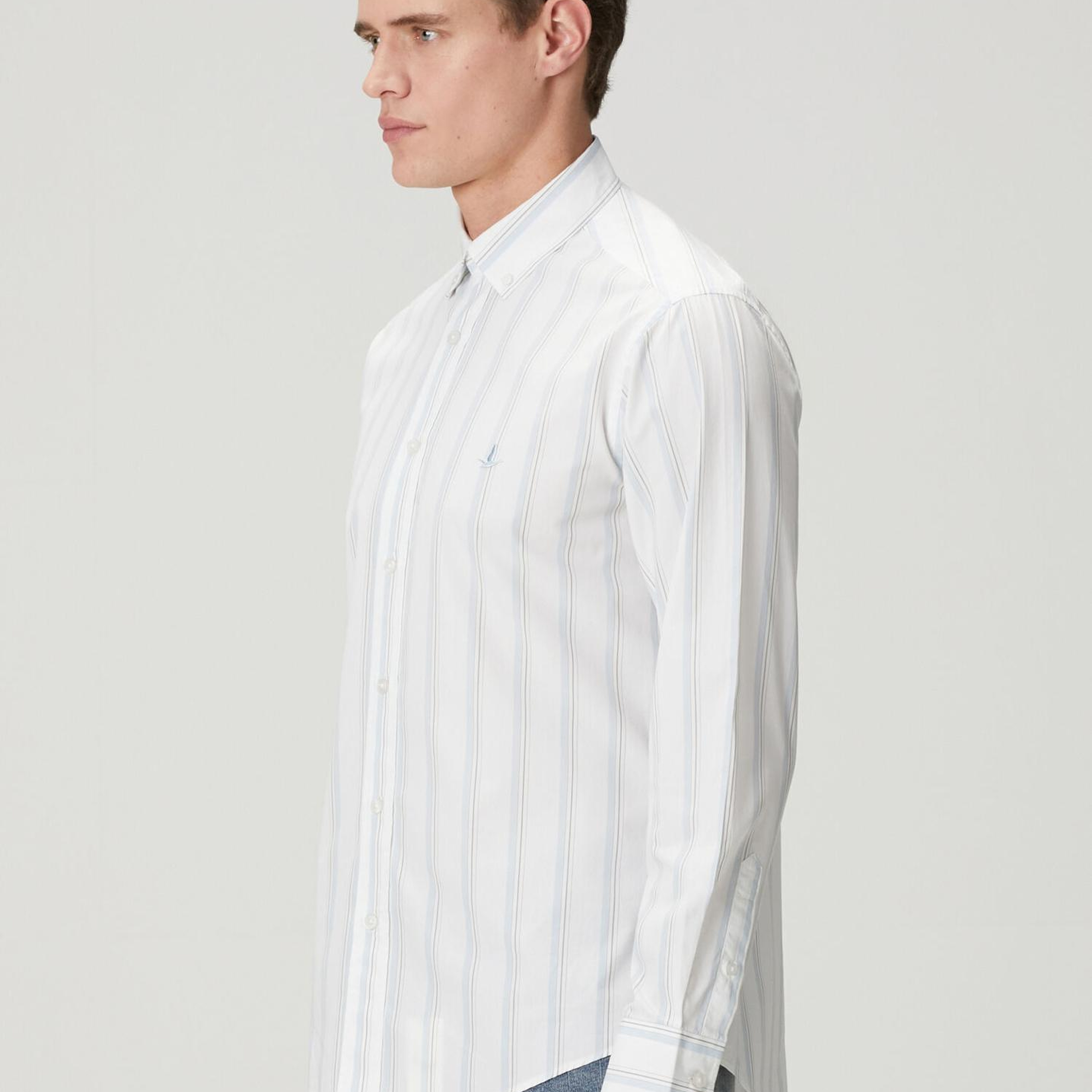 Beymen Club Erkek Comfort Fit Mavi Beyaz Çizgili Oxford Gömlek