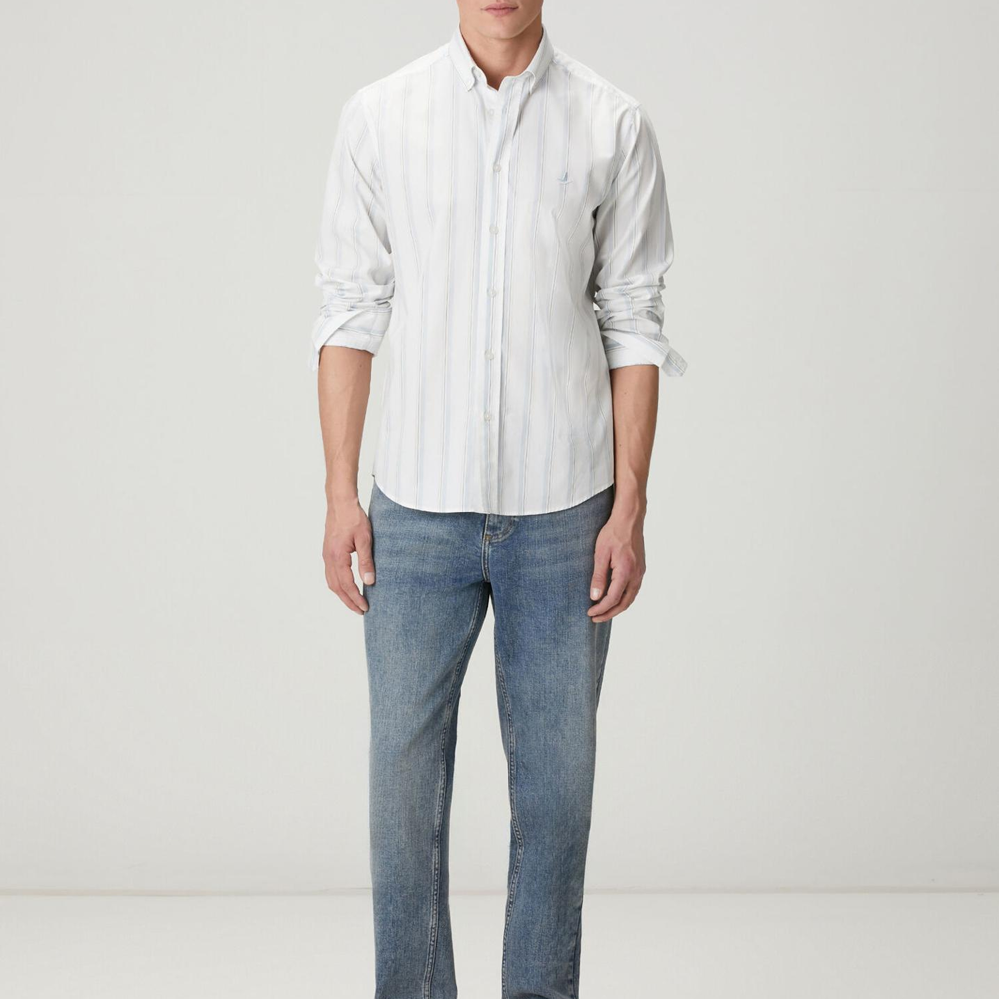 Beymen Club Erkek Comfort Fit Mavi Beyaz Çizgili Oxford Gömlek