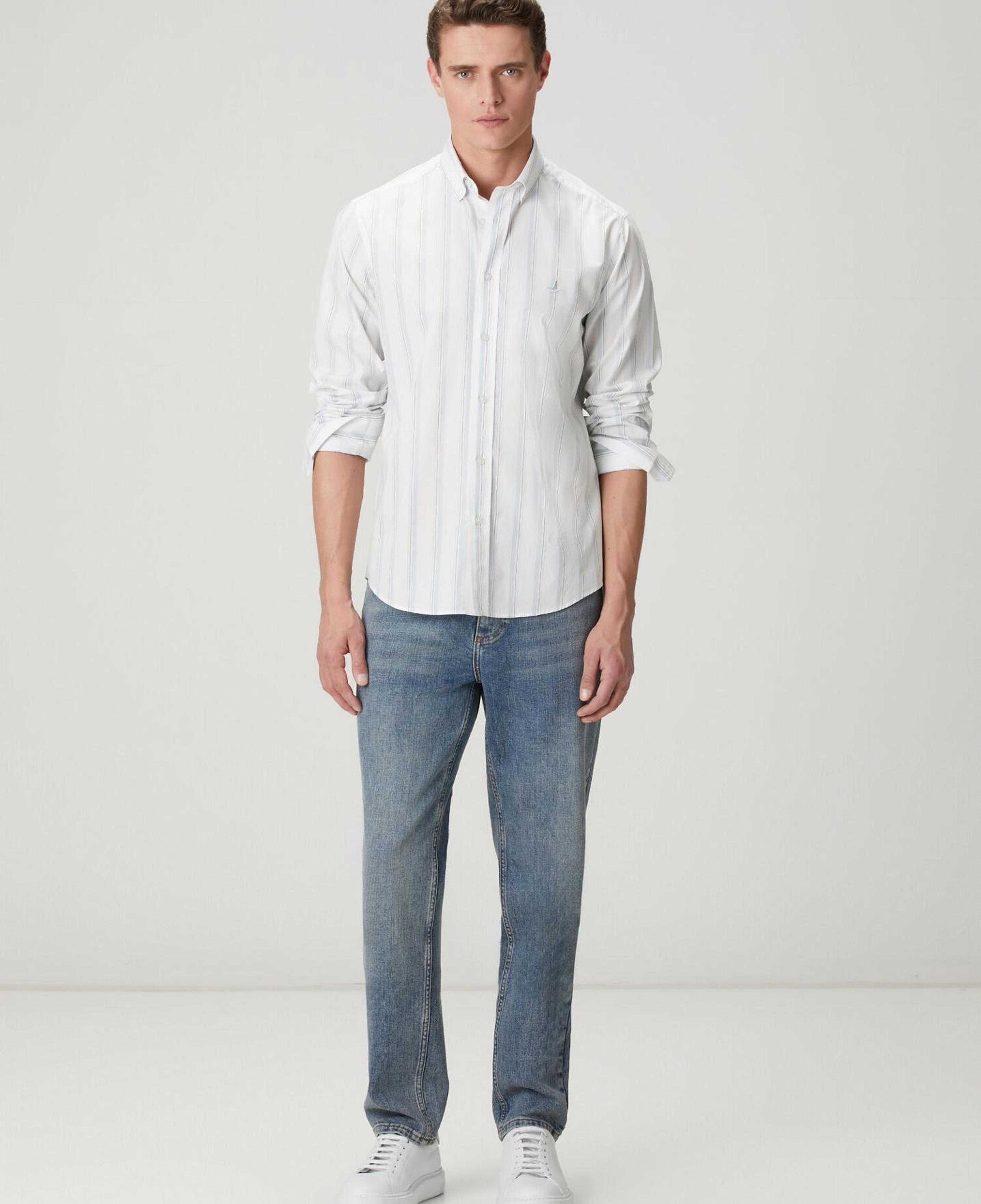 Beymen Club Erkek Comfort Fit Mavi Beyaz Çizgili Oxford Gömlek