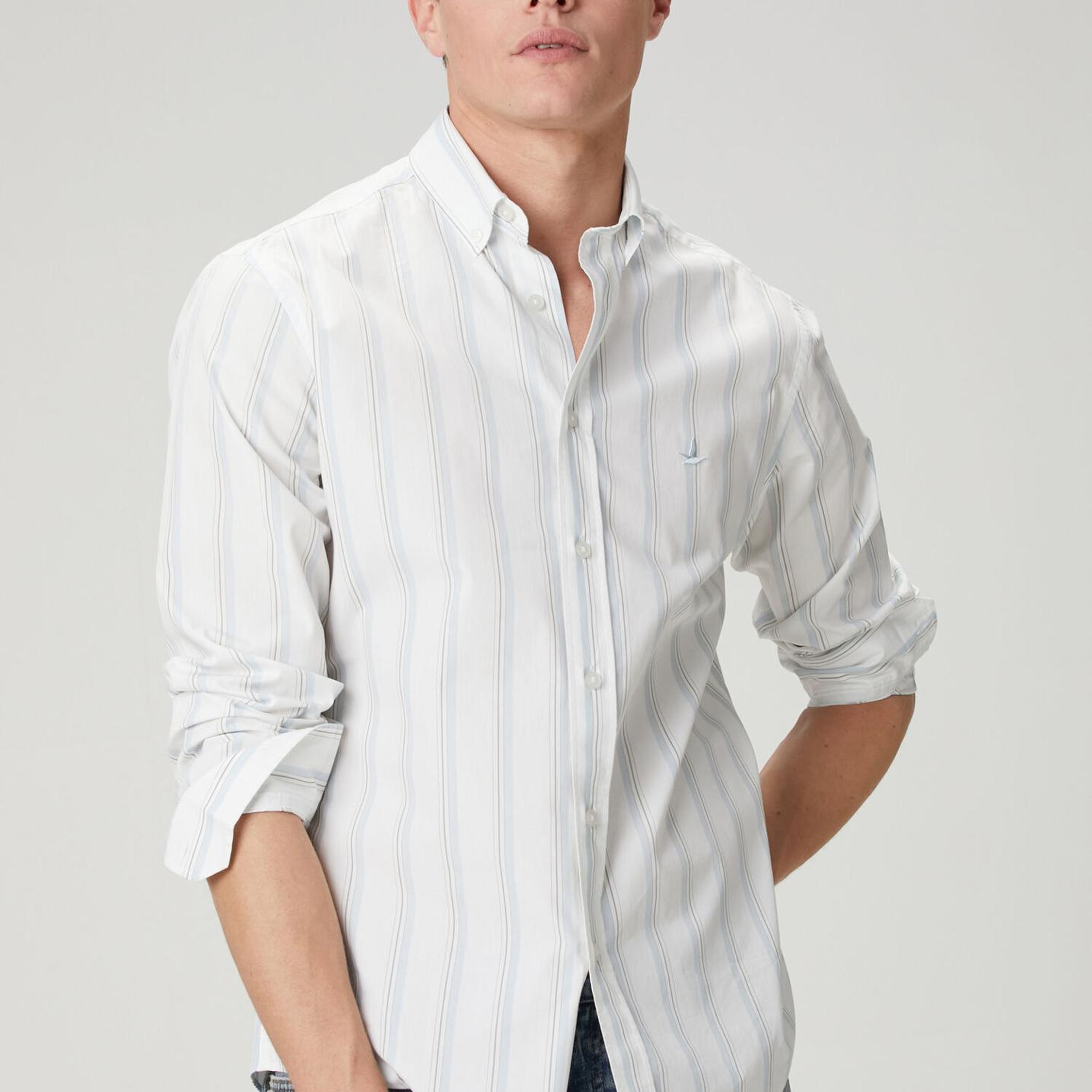 Beymen Club Erkek Comfort Fit Mavi Beyaz Çizgili Oxford Gömlek