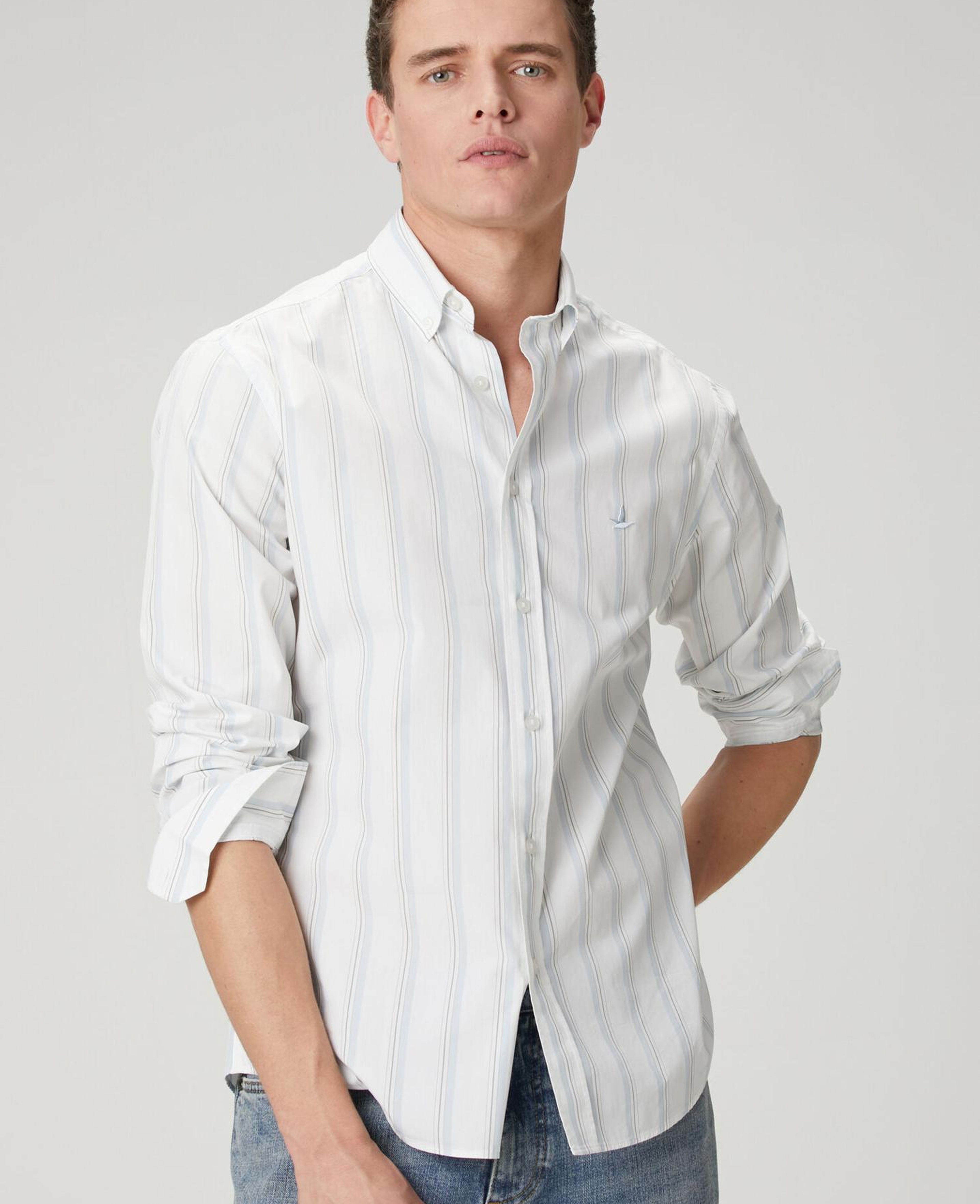 Beymen Club Erkek Comfort Fit Mavi Beyaz Çizgili Oxford Gömlek