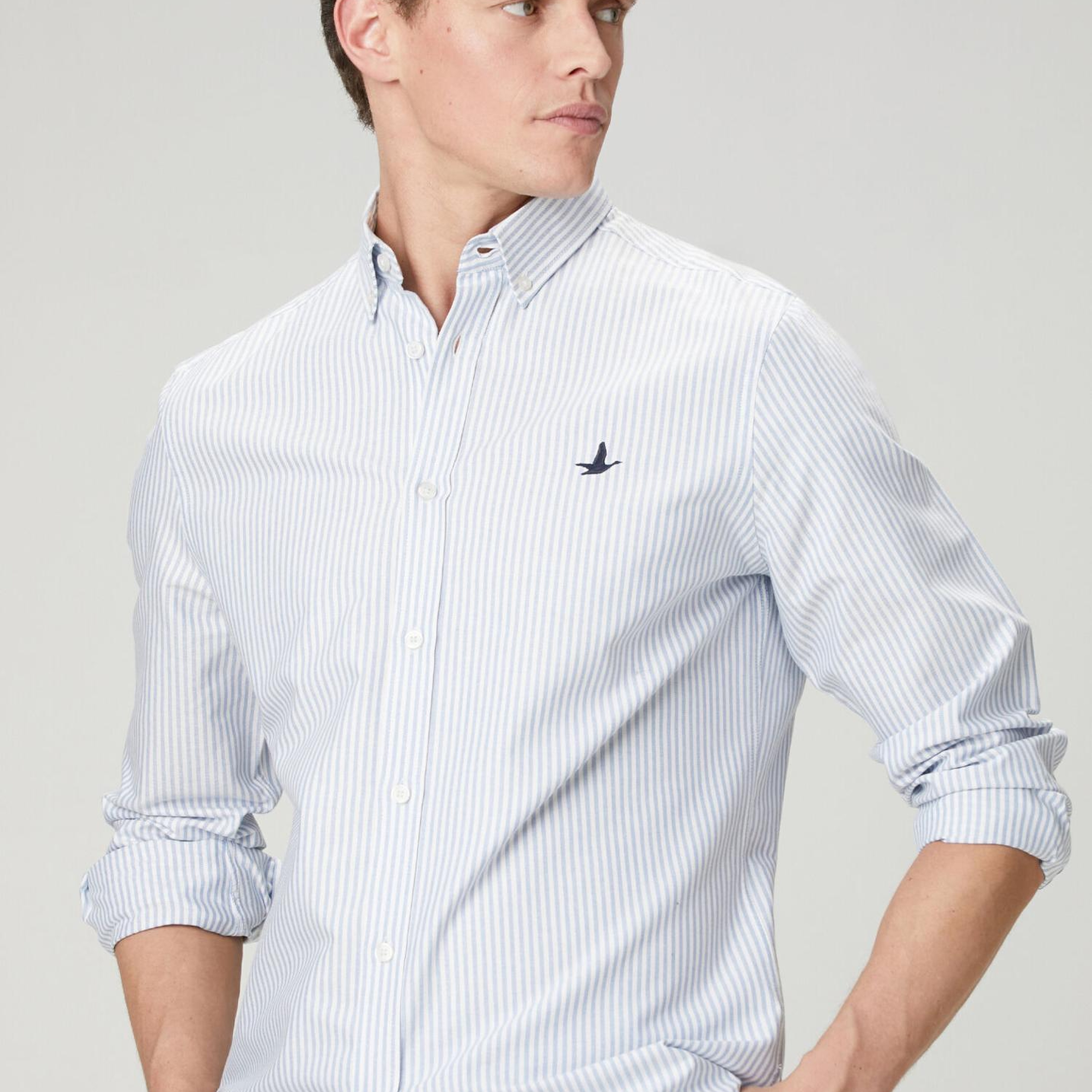 Beymen Club Erkek Comfort Fit Mavi Beyaz Çizgi Desenli Oxford Gömlek