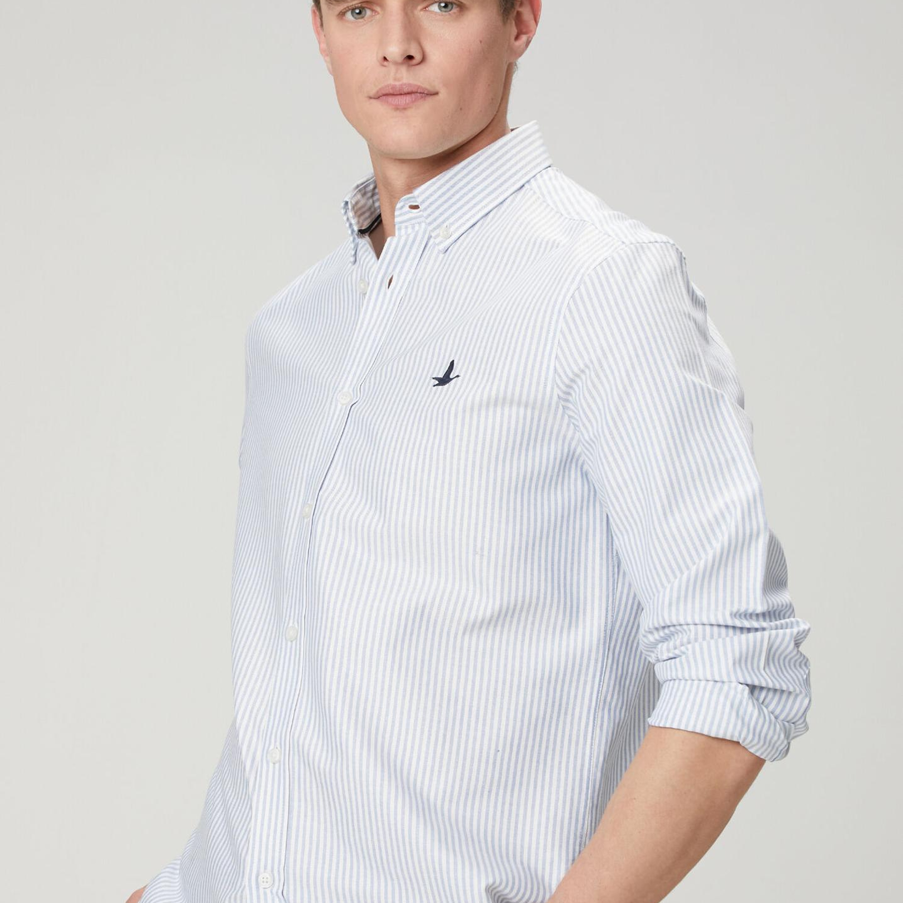 Beymen Club Erkek Comfort Fit Mavi Beyaz Çizgi Desenli Oxford Gömlek