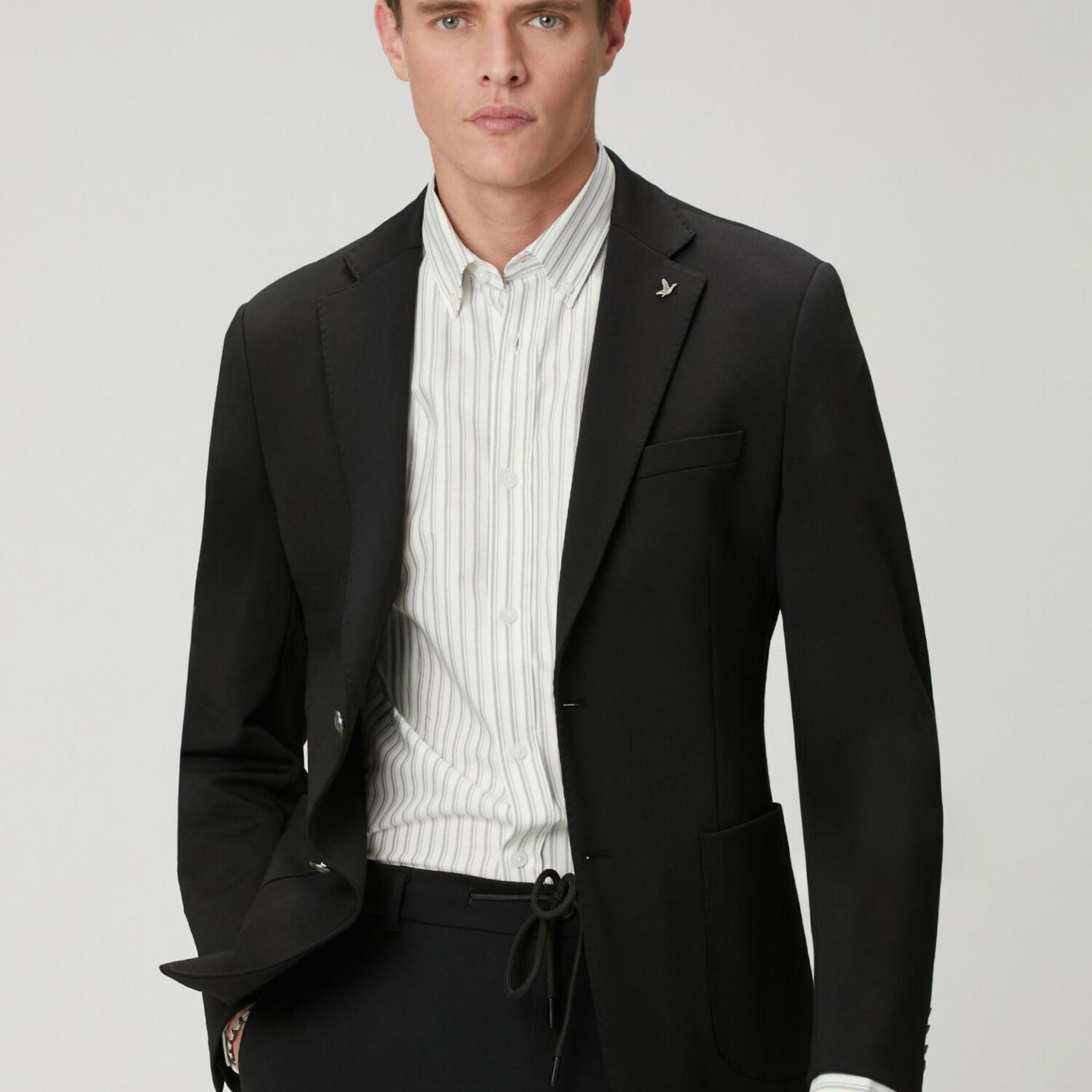 Beymen Club Erkek Comfort Fit Beyaz Gri Çizgi Desenli Oxford Gömlek