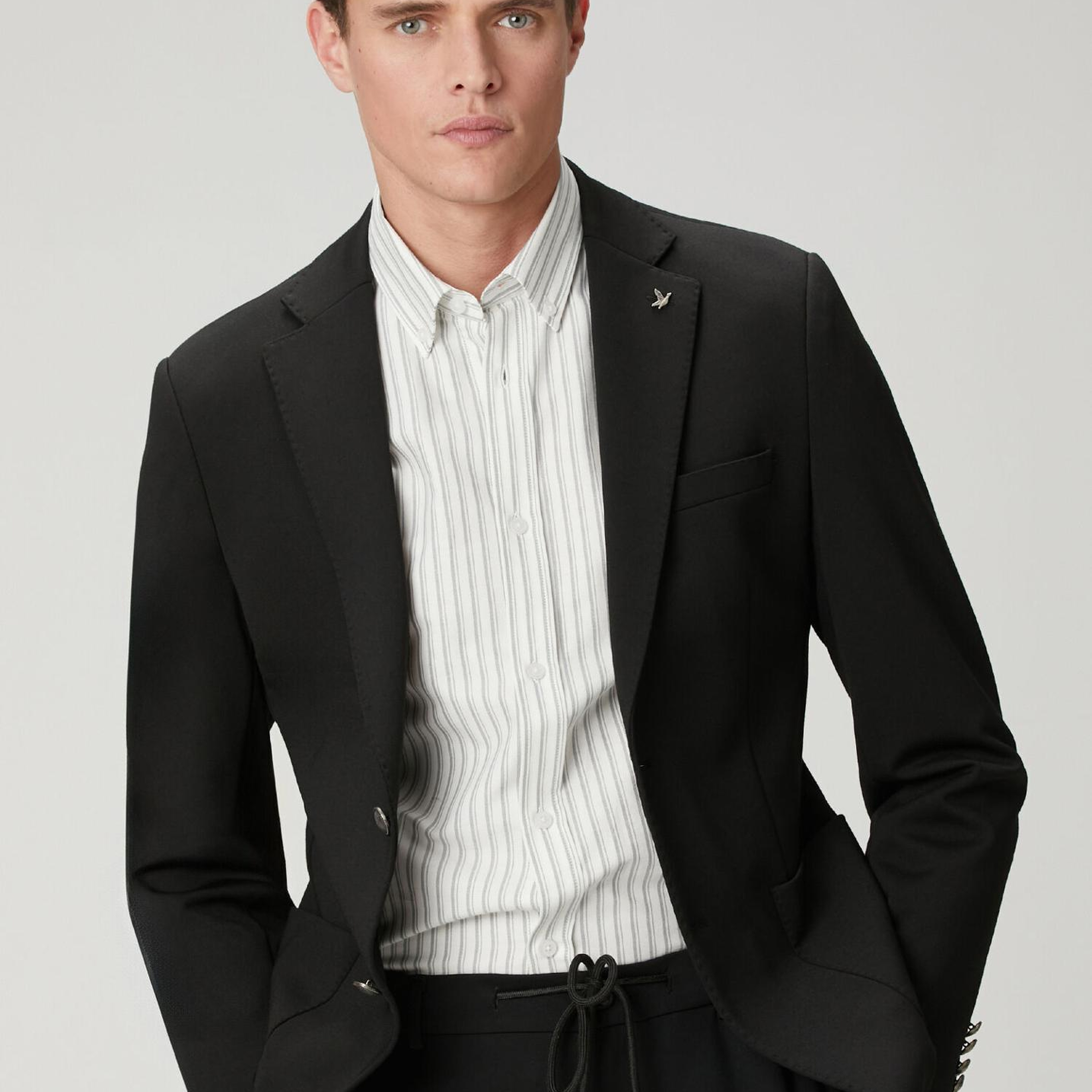 Beymen Club Erkek Comfort Fit Beyaz Gri Çizgi Desenli Oxford Gömlek