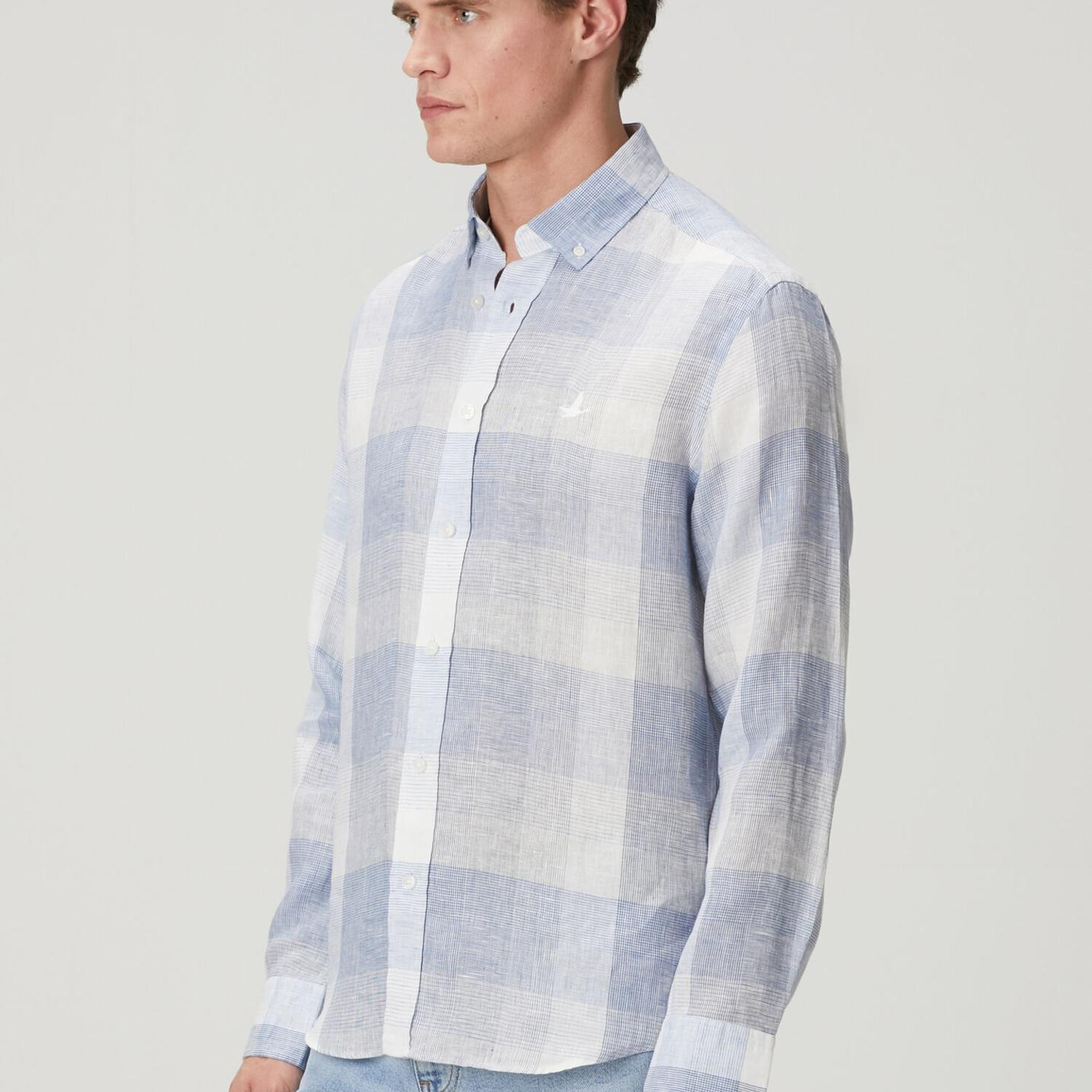 Beymen Club Erkek Comfort Fit Mavi Ekose Desenli Keten Gömlek