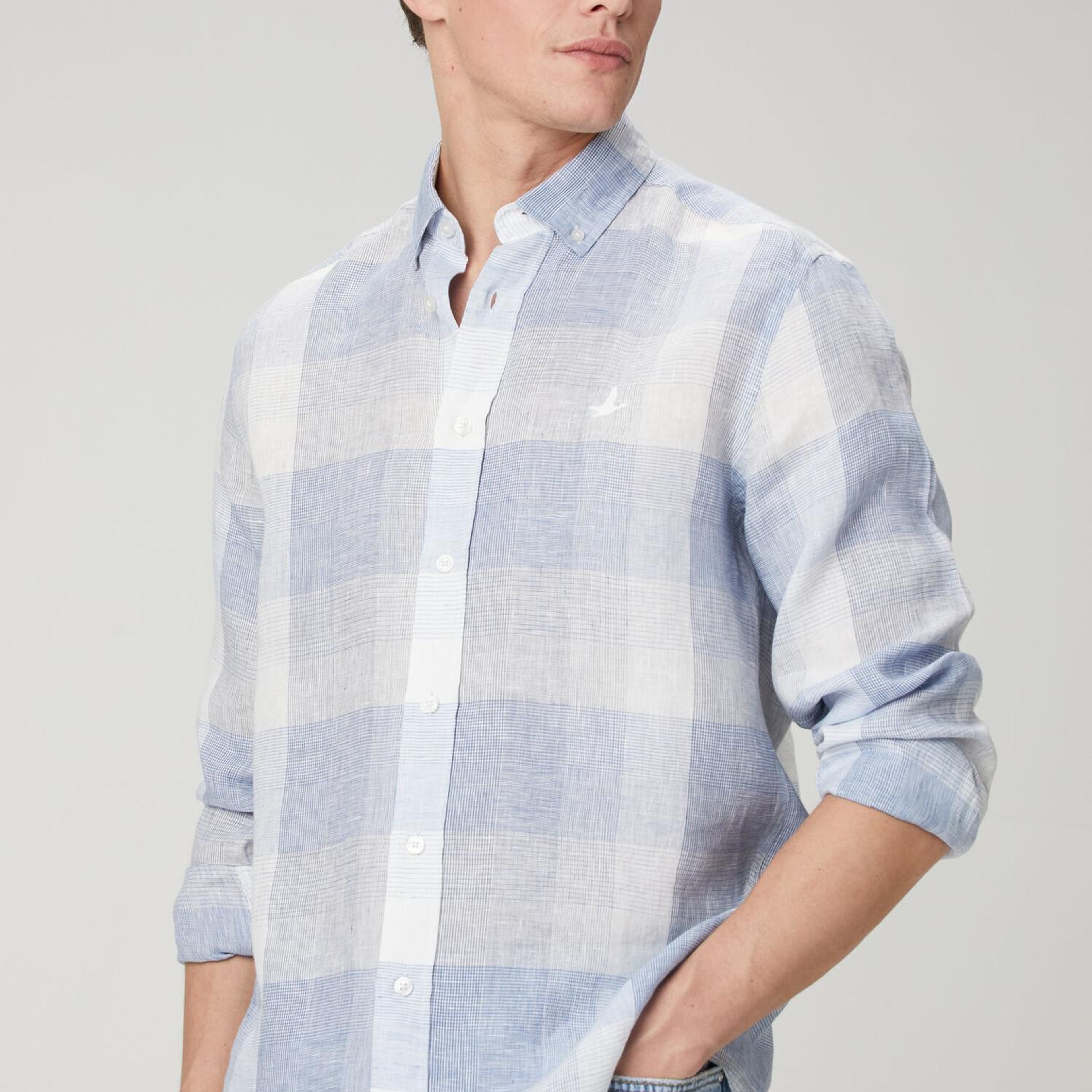 Beymen Club Erkek Comfort Fit Mavi Ekose Desenli Keten Gömlek