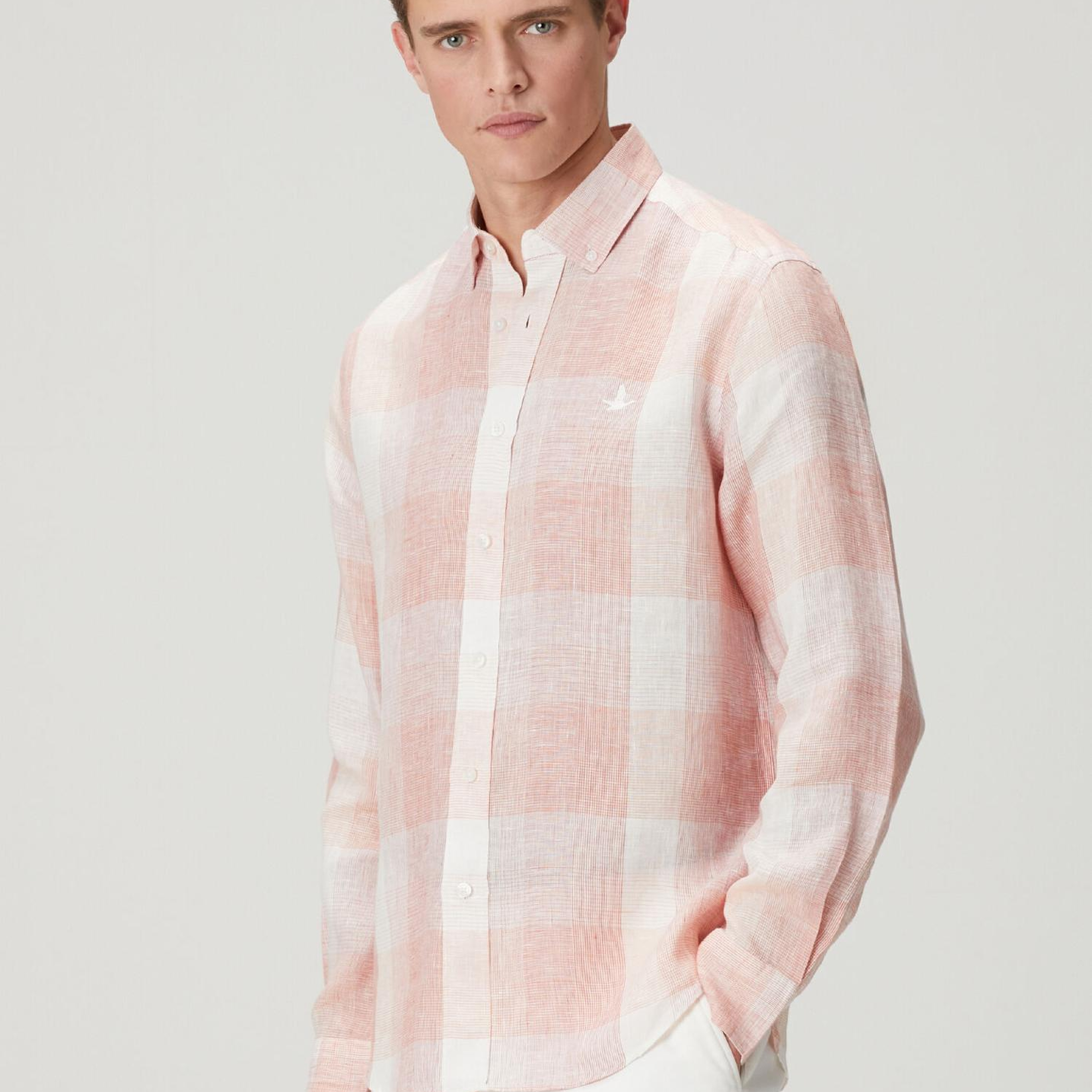 Beymen Club Erkek Comfort Fit Bordo Ekose Desenli Keten Gömlek