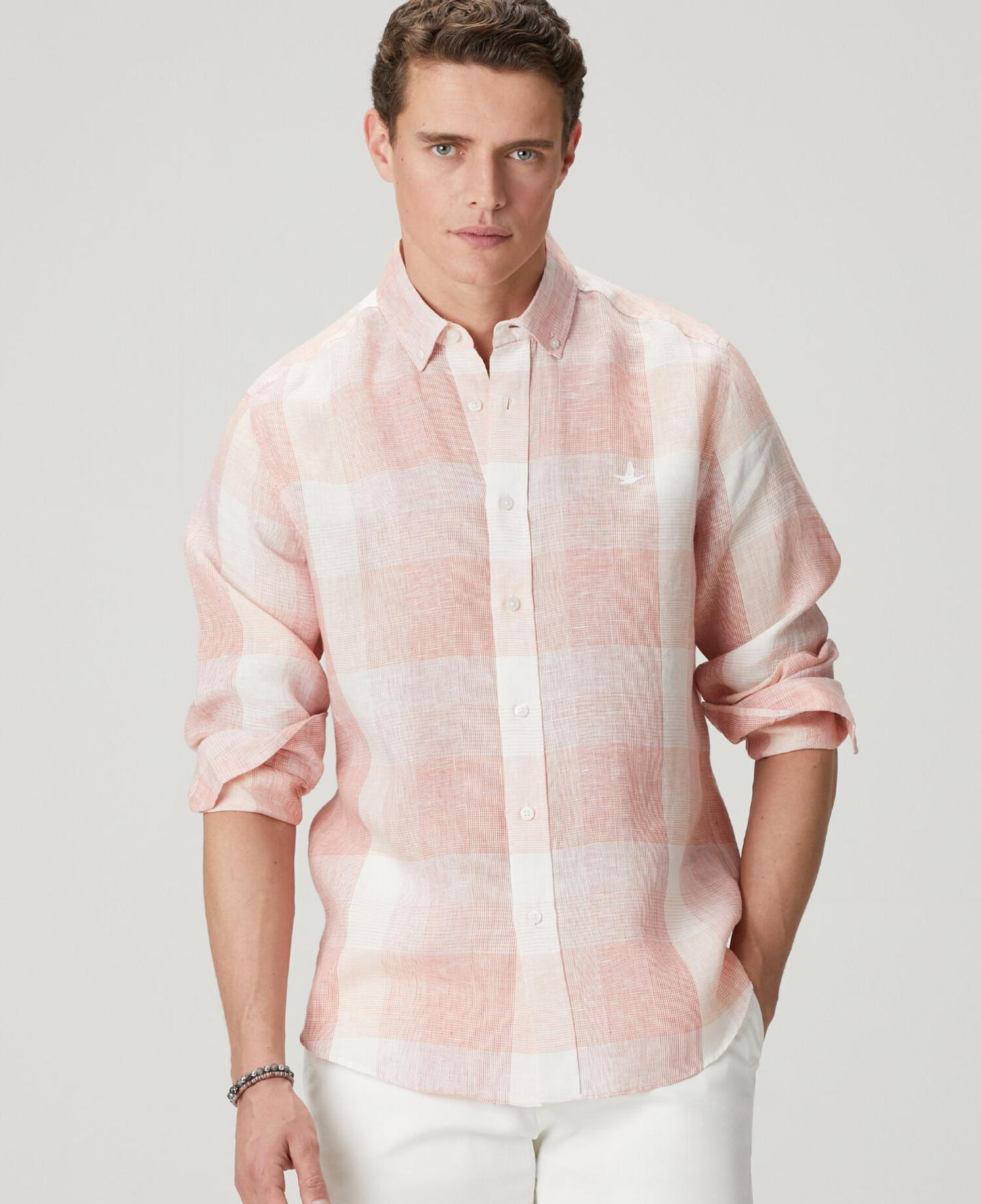 Beymen Club Erkek Comfort Fit Bordo Ekose Desenli Keten Gömlek