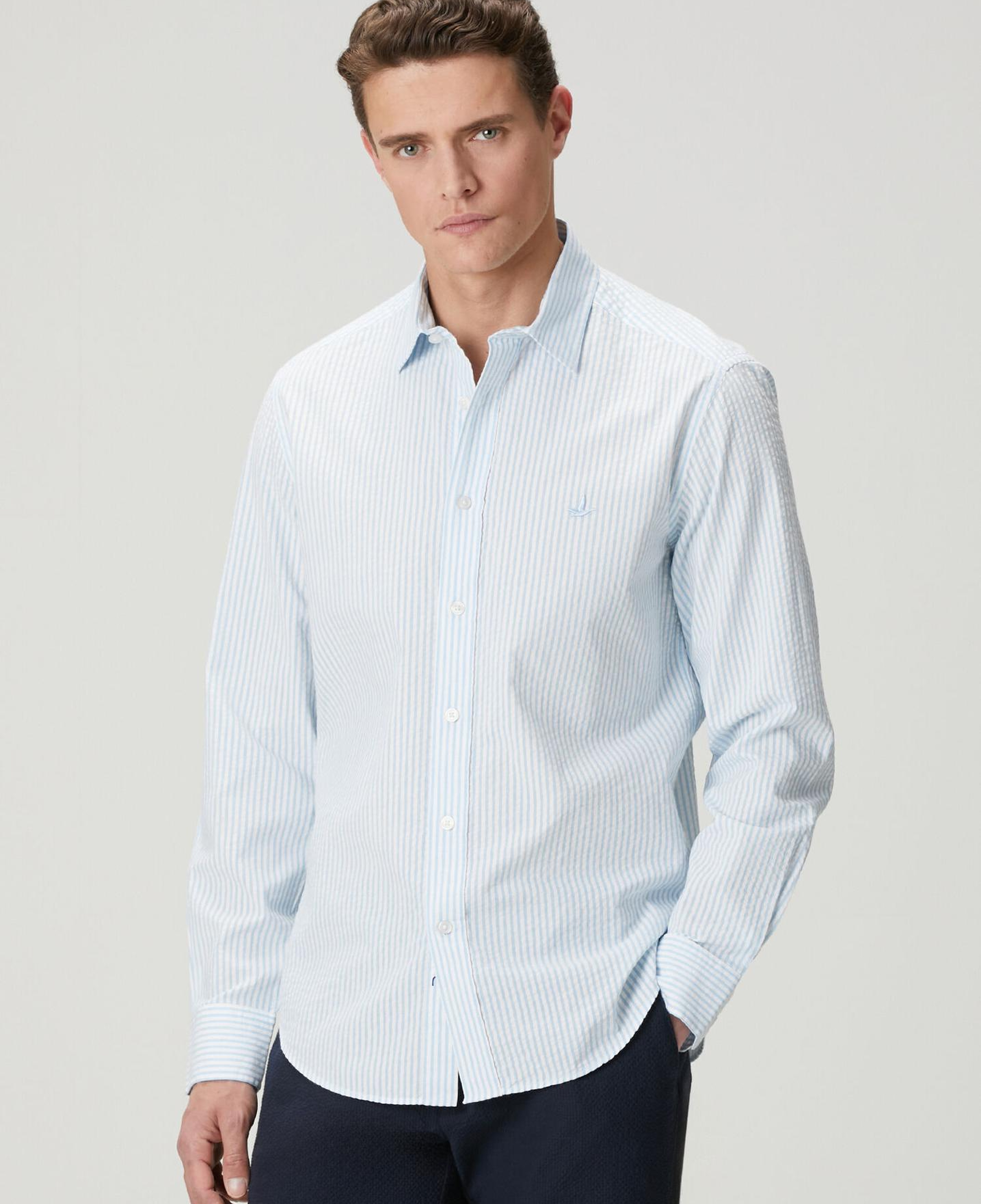 Beymen Club Erkek Comfort Fit Mavi Beyaz Çizgili Gömlek