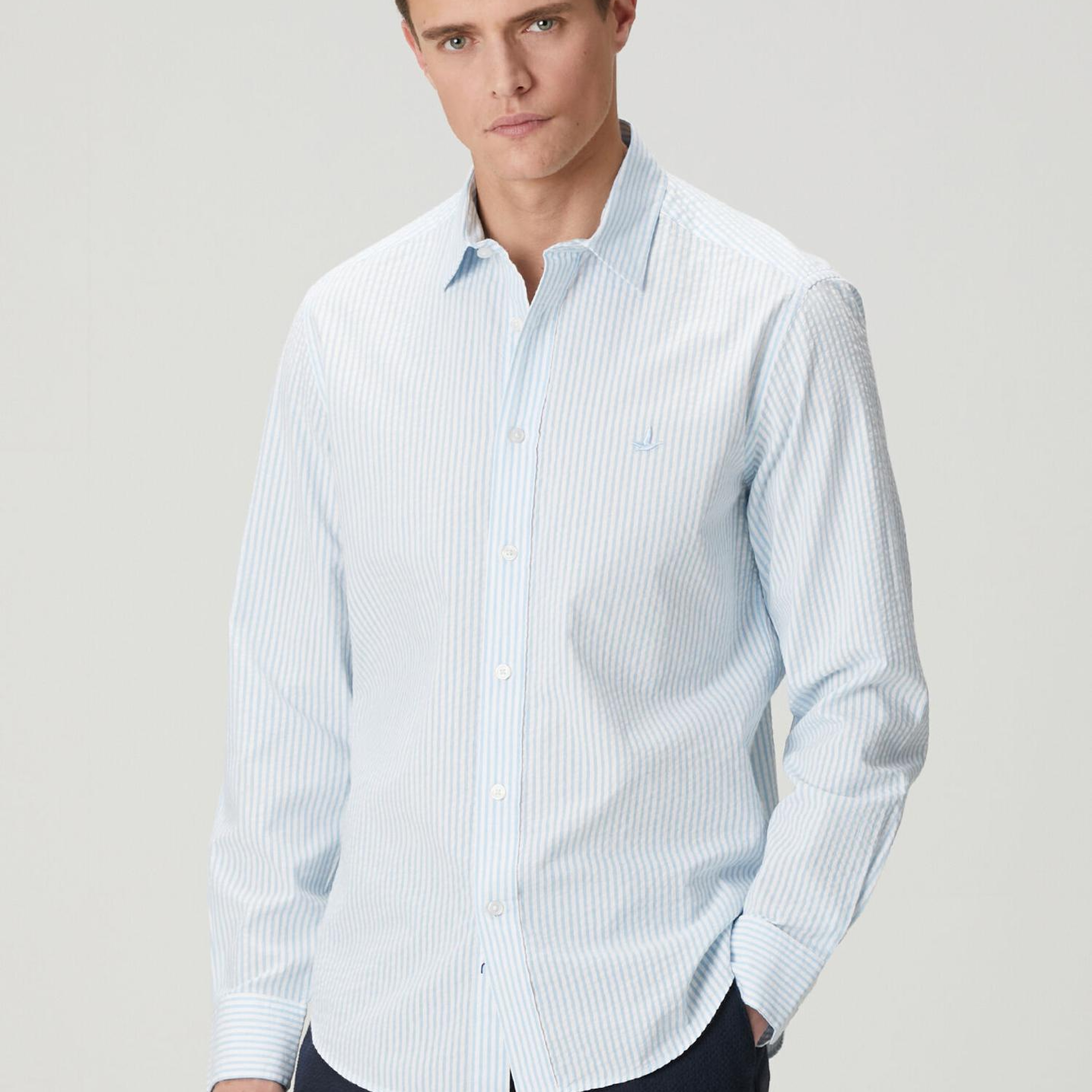 Beymen Club Erkek Comfort Fit Mavi Beyaz Çizgili Gömlek