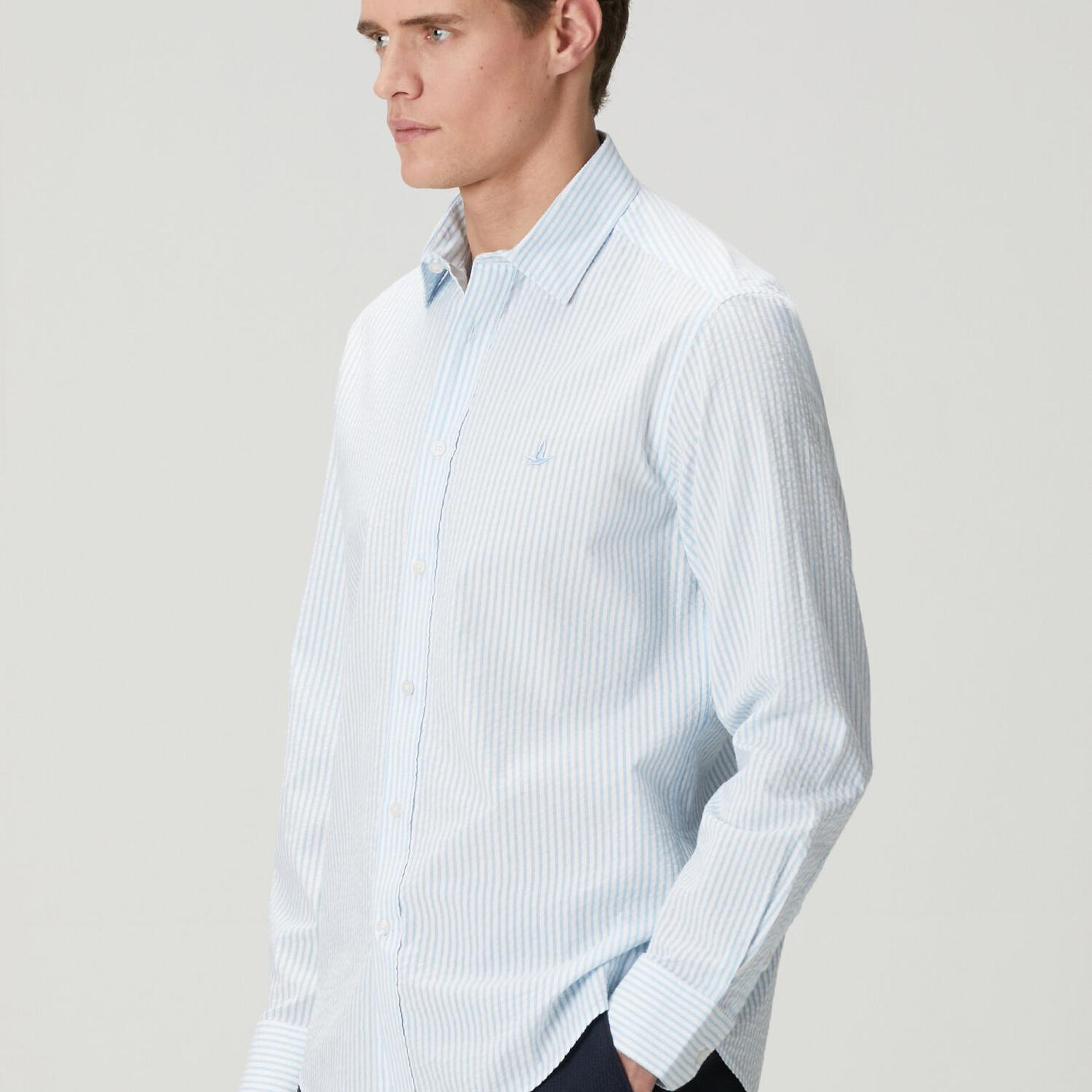 Beymen Club Erkek Comfort Fit Mavi Beyaz Çizgili Gömlek