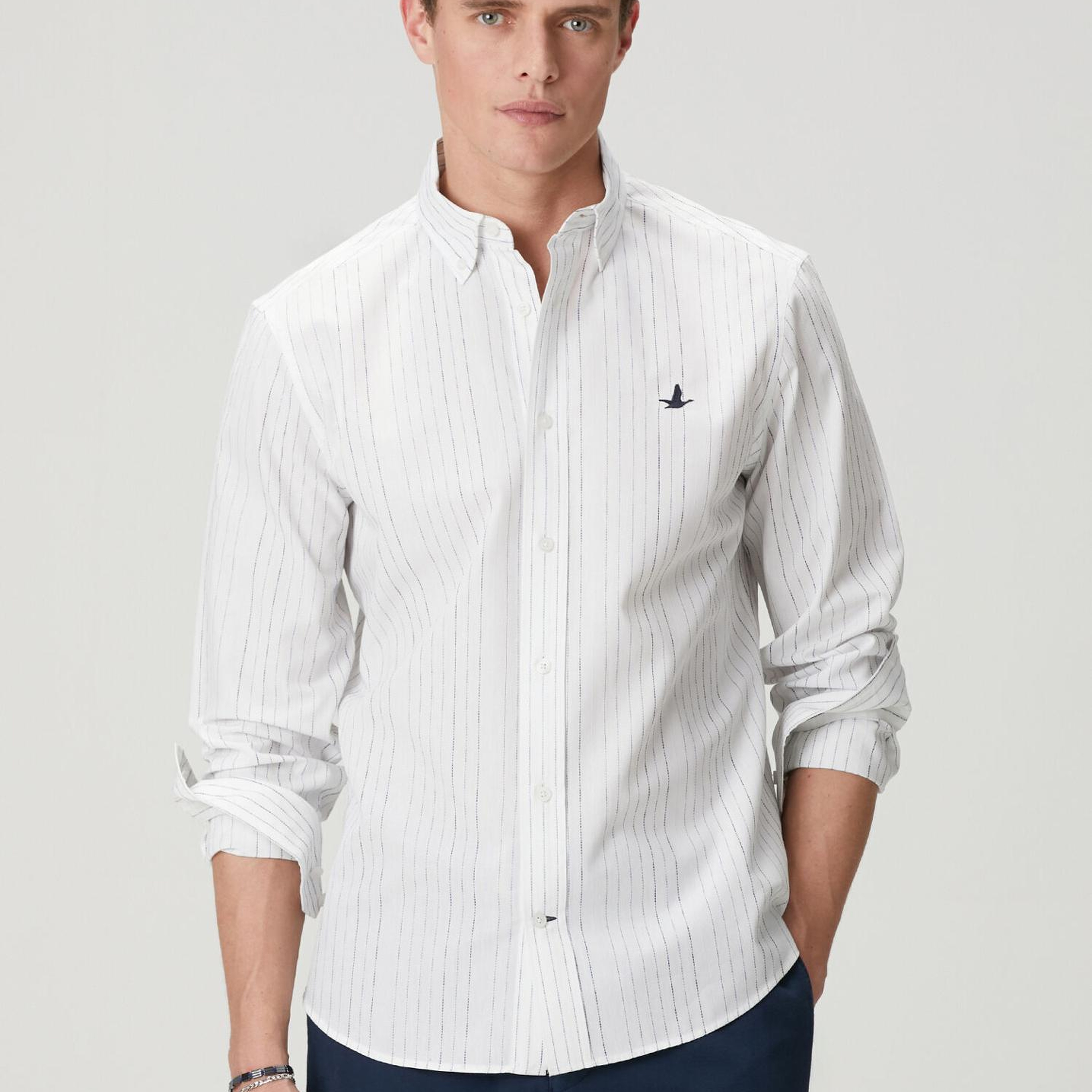 Beymen Club Erkek Comfort Fit Beyaz Punto Nakışlı Gömlek