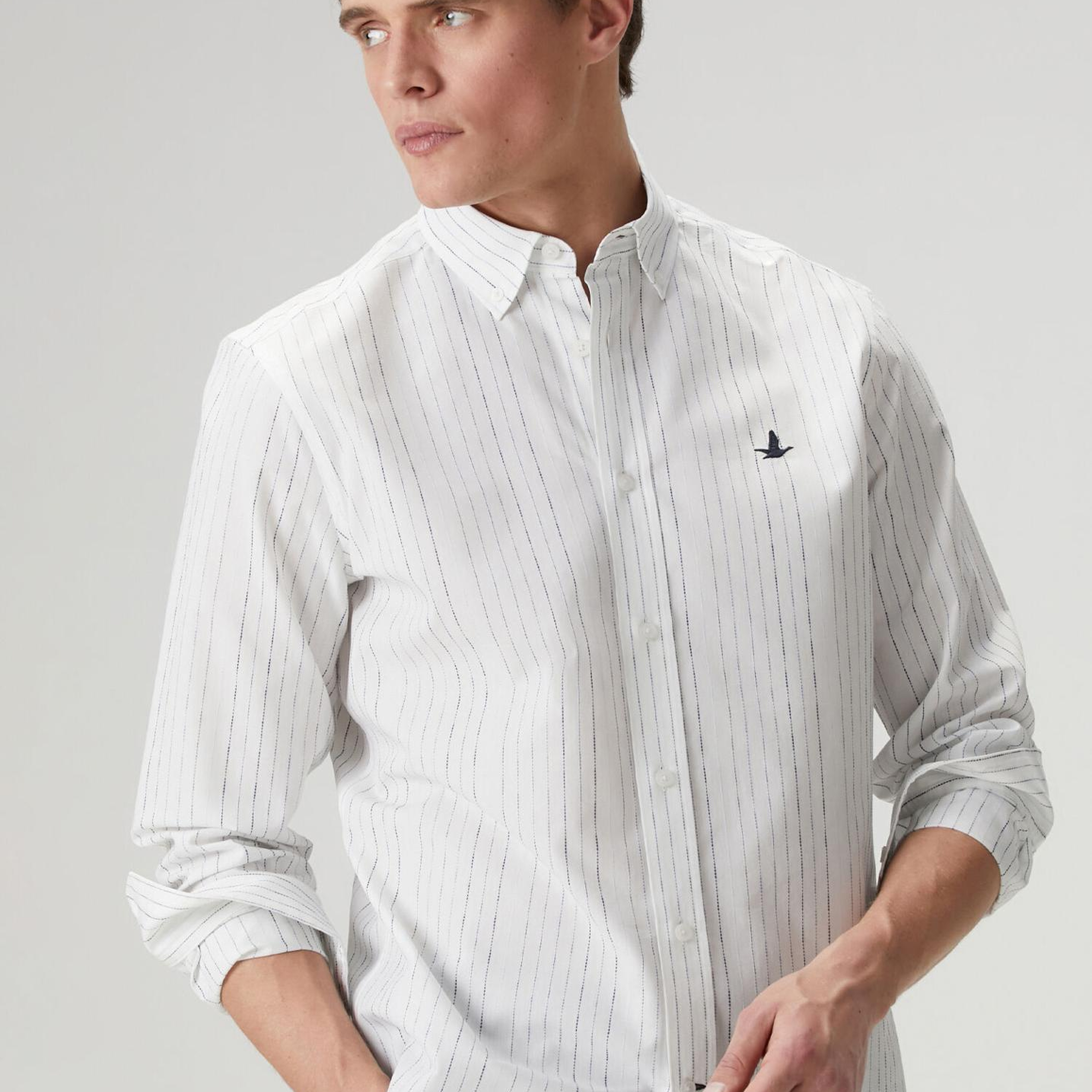 Beymen Club Erkek Comfort Fit Beyaz Punto Nakışlı Gömlek