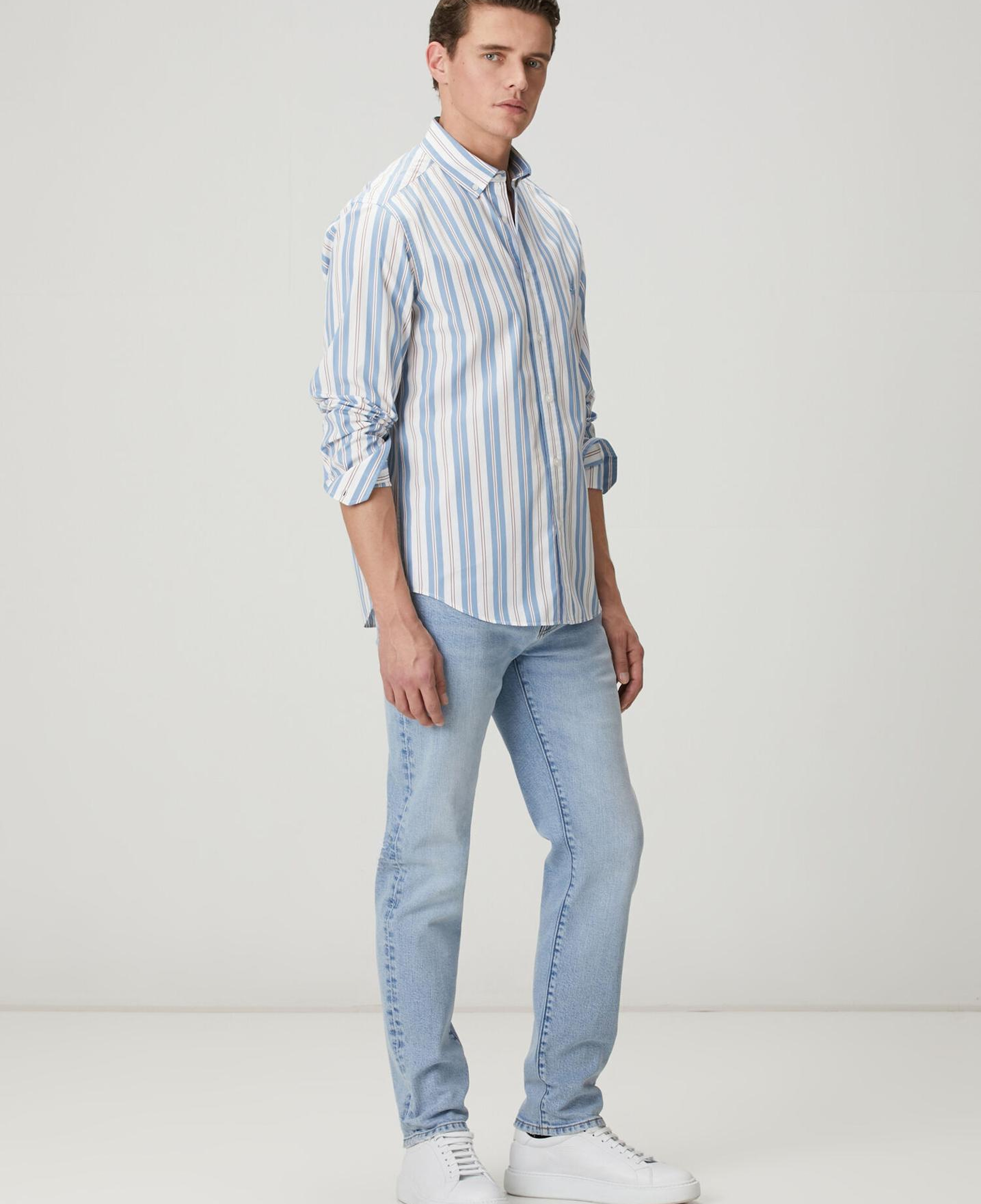 Beymen Club Erkek Comfort Fit Mavi Beyaz Çizgi Desenli Gömlek