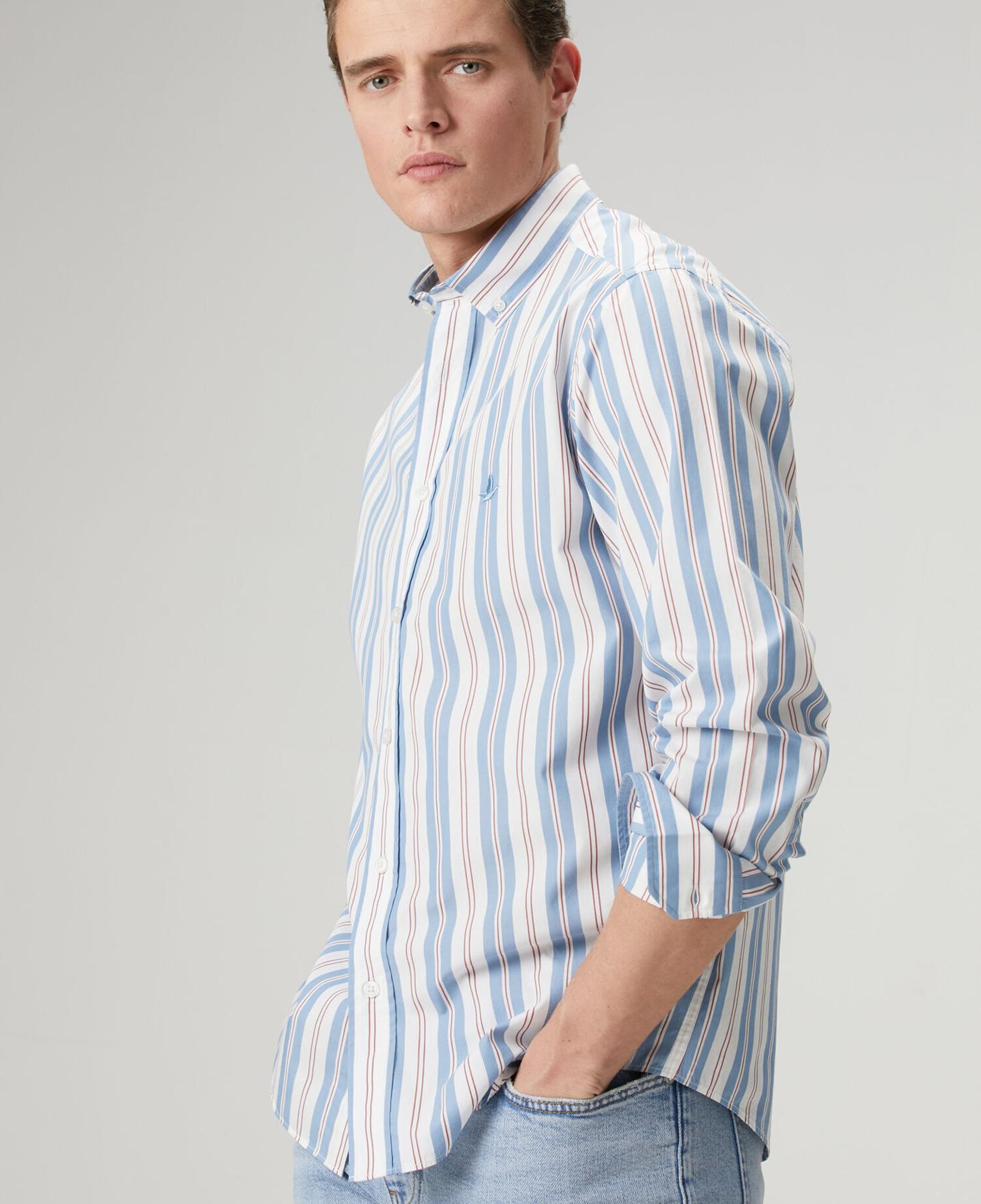 Beymen Club Erkek Comfort Fit Mavi Beyaz Çizgi Desenli Gömlek
