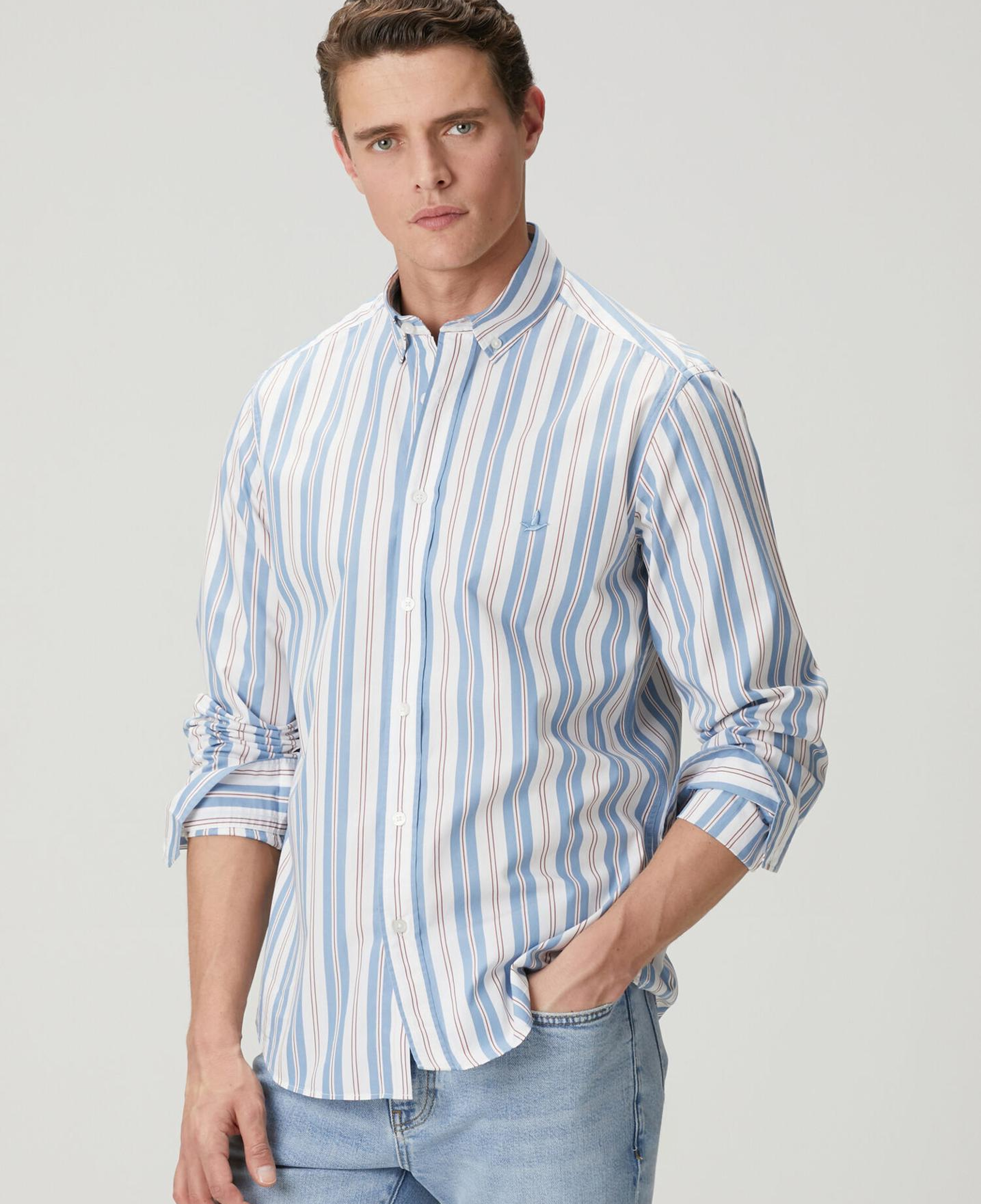 Beymen Club Erkek Comfort Fit Mavi Beyaz Çizgi Desenli Gömlek