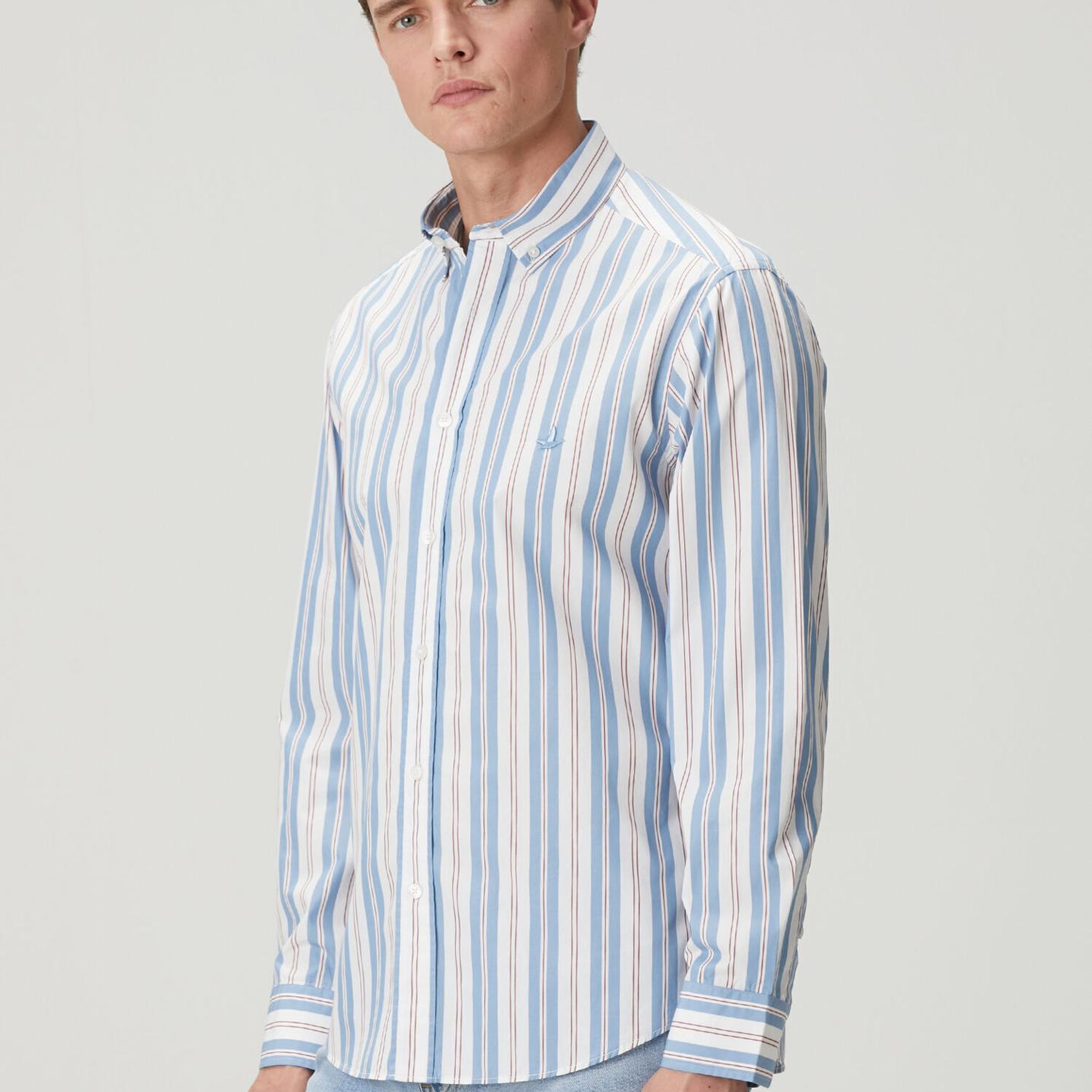 Beymen Club Erkek Comfort Fit Mavi Beyaz Çizgi Desenli Gömlek