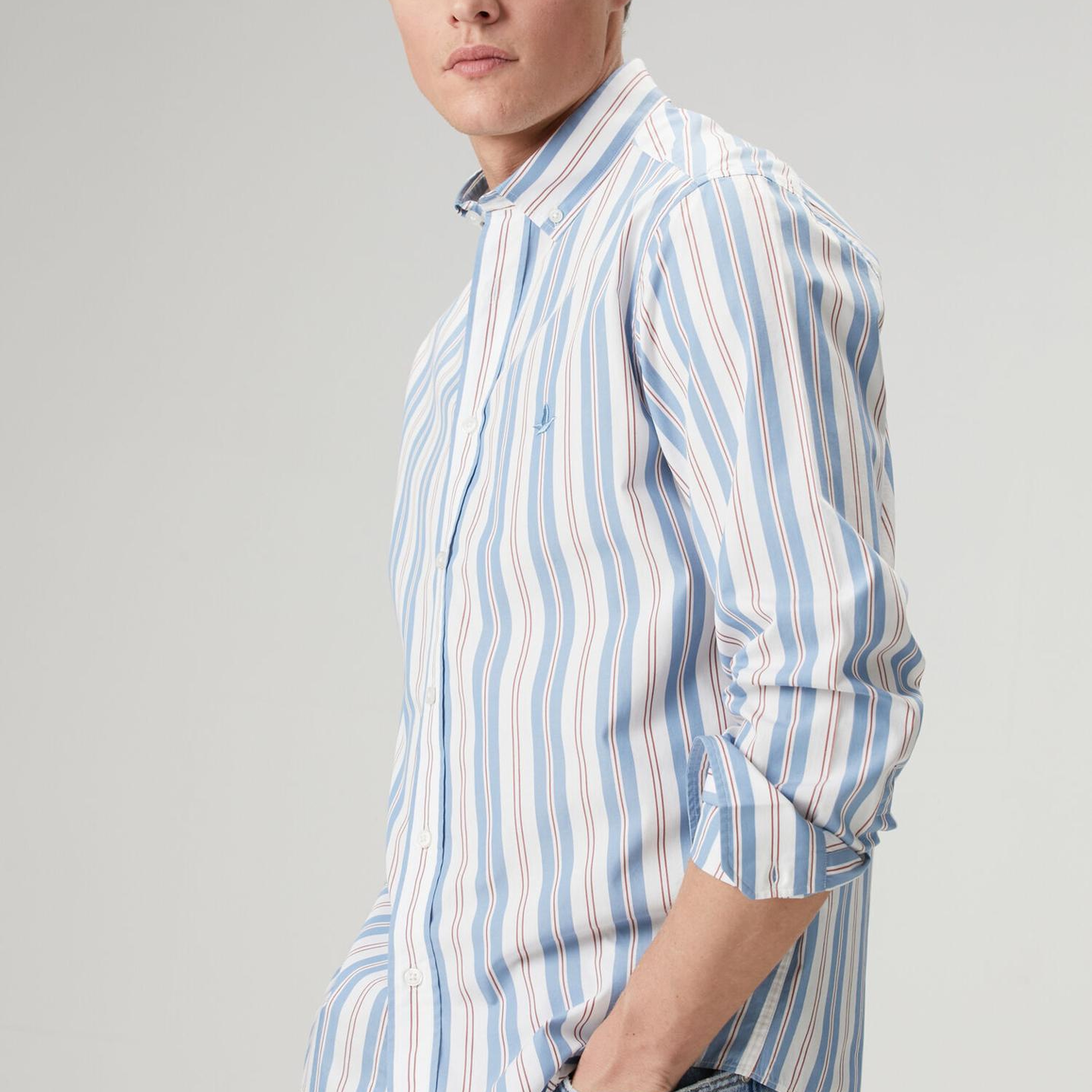 Beymen Club Erkek Comfort Fit Mavi Beyaz Çizgi Desenli Gömlek