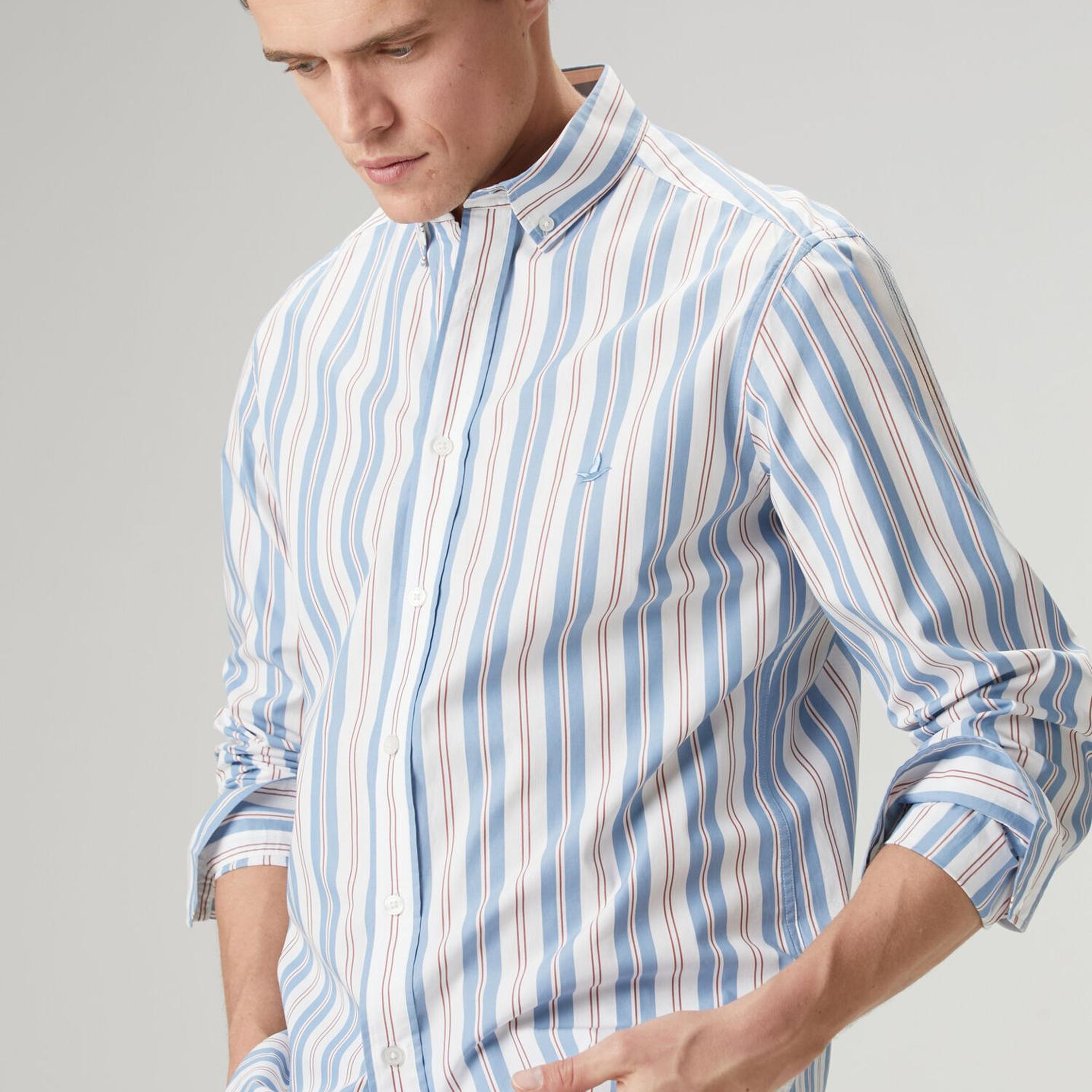 Beymen Club Erkek Comfort Fit Mavi Beyaz Çizgi Desenli Gömlek