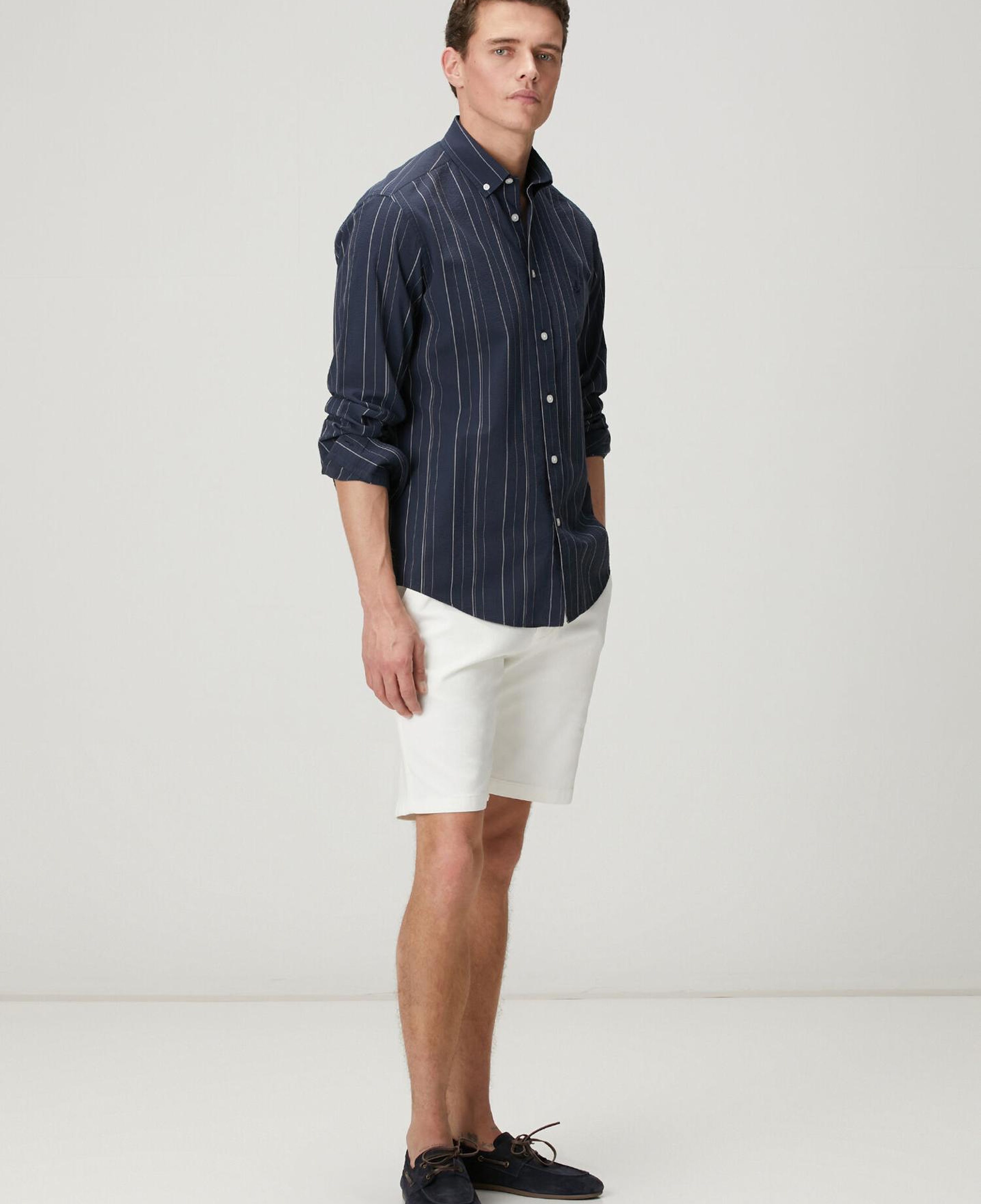 Beymen Club Erkek Comfort Fit Lacivert Çizgi Desenli Gofreli Gömlek