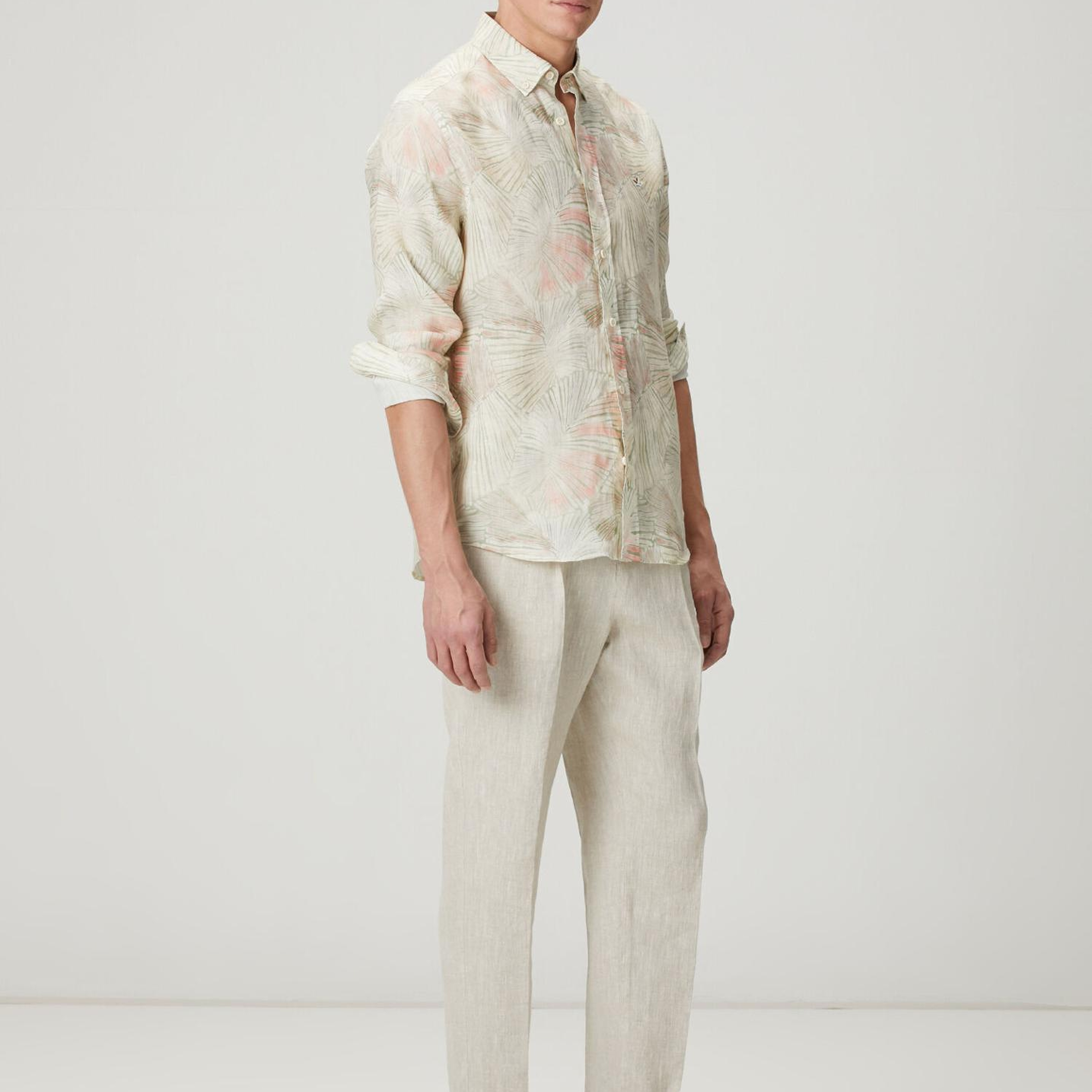 Beymen Club Erkek Comfort Fit Yeşil Yaprak Desenli Keten Gömlek