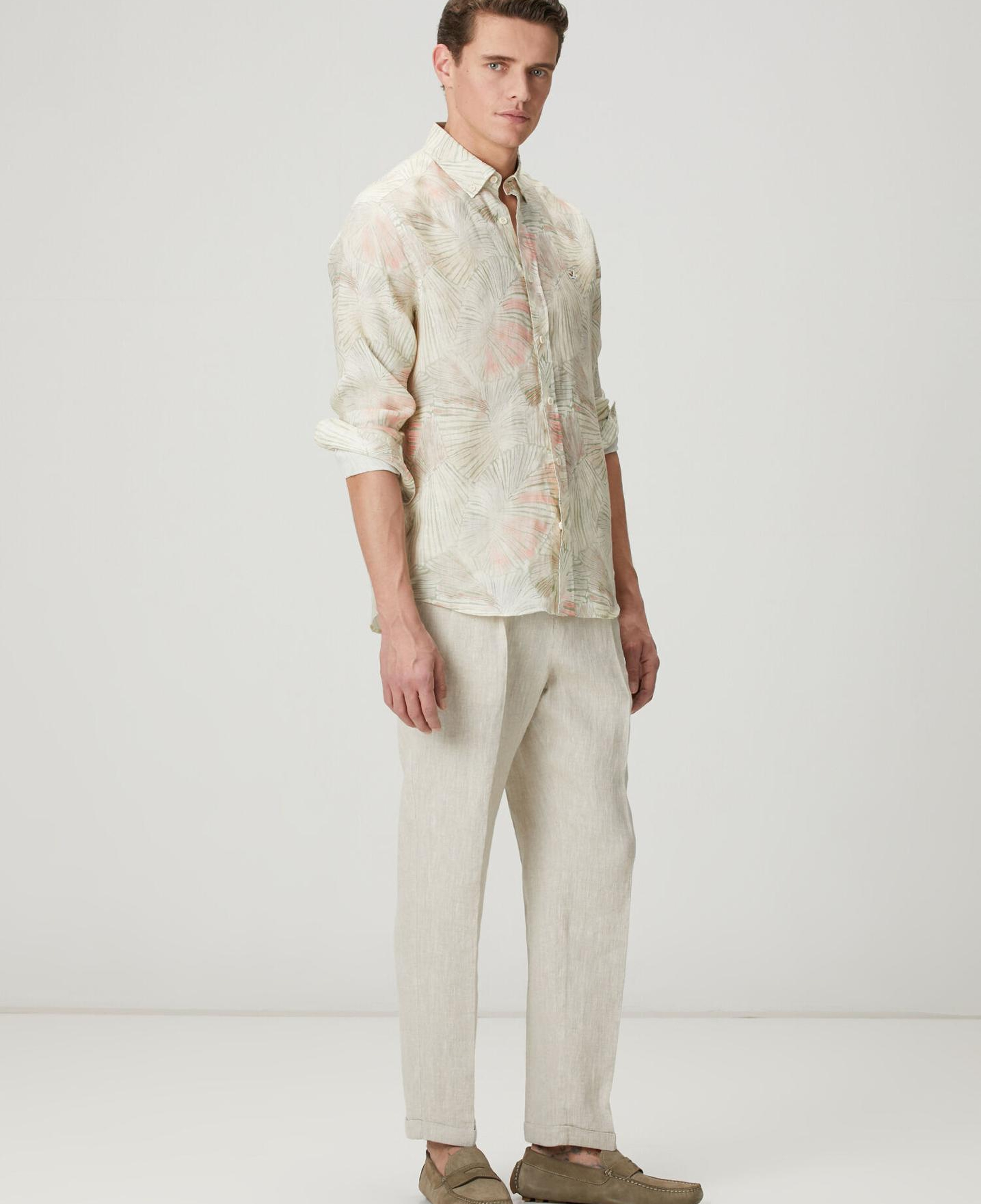 Beymen Club Erkek Comfort Fit Yeşil Yaprak Desenli Keten Gömlek