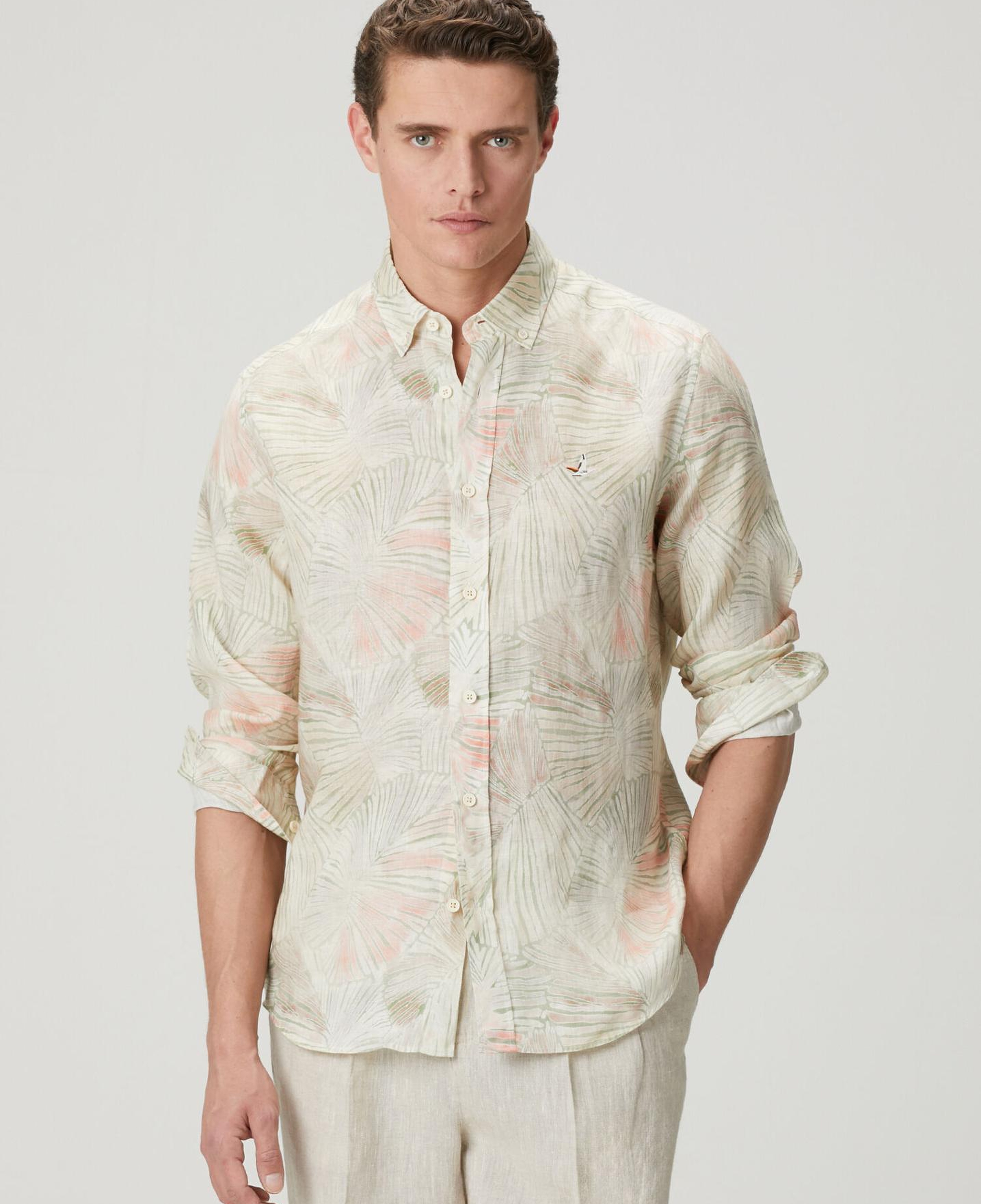 Beymen Club Erkek Comfort Fit Yeşil Yaprak Desenli Keten Gömlek