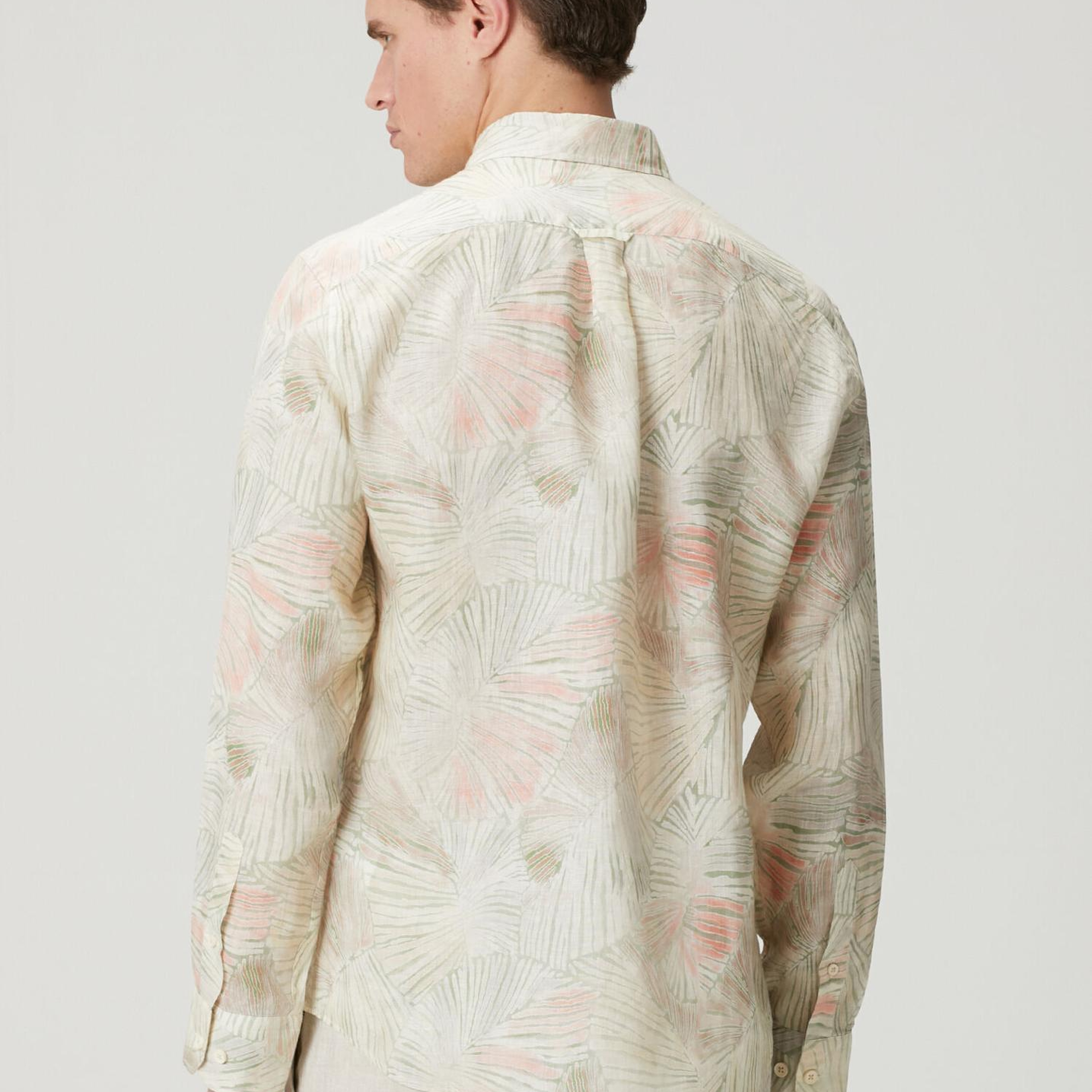 Beymen Club Erkek Comfort Fit Yeşil Yaprak Desenli Keten Gömlek