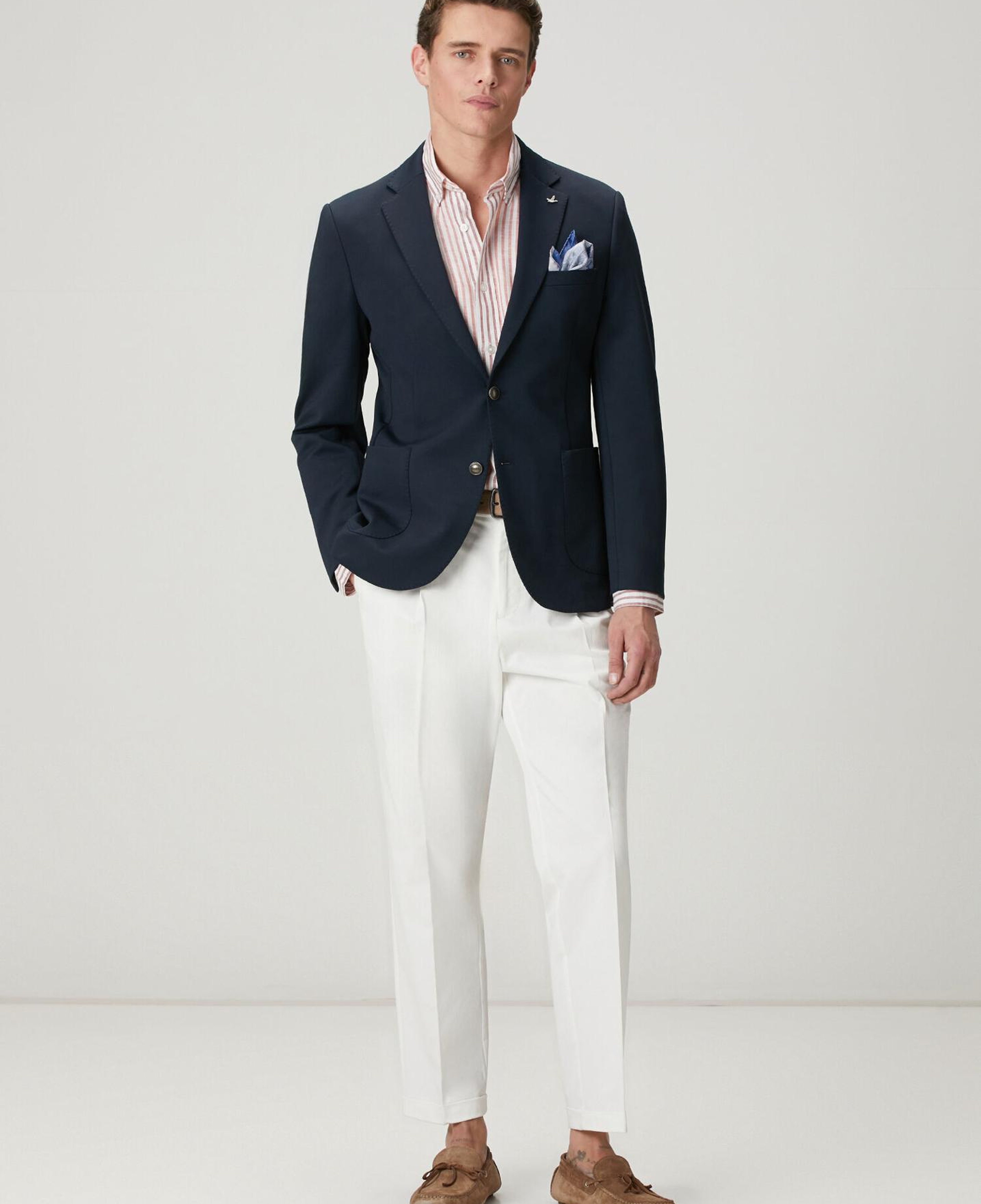 Beymen Club Erkek Comfort Fit Beyaz Bordo Çizgi Desenli Keten Gömlek