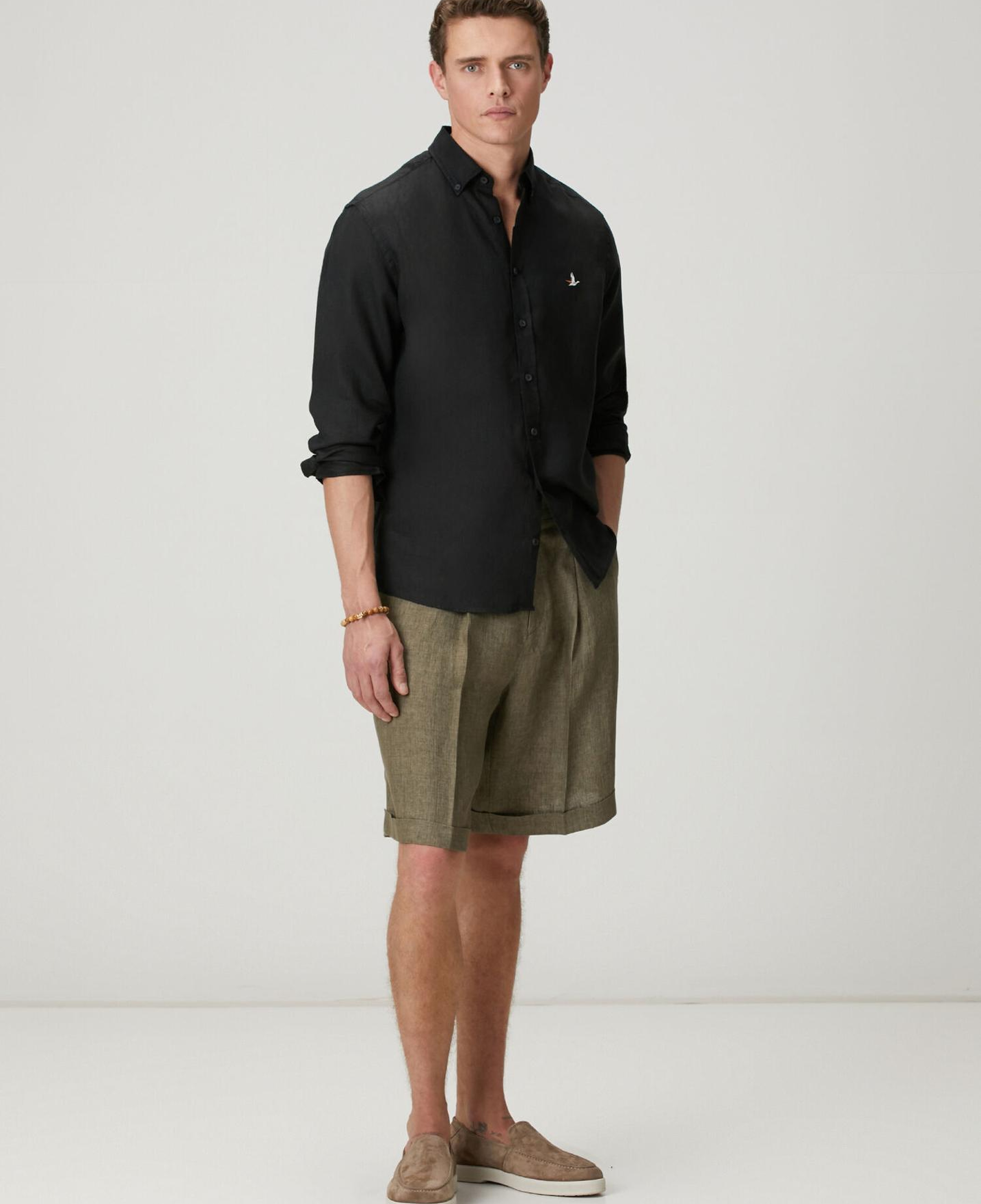 Beymen Club Erkek Comfort Fit Siyah Keten Gömlek