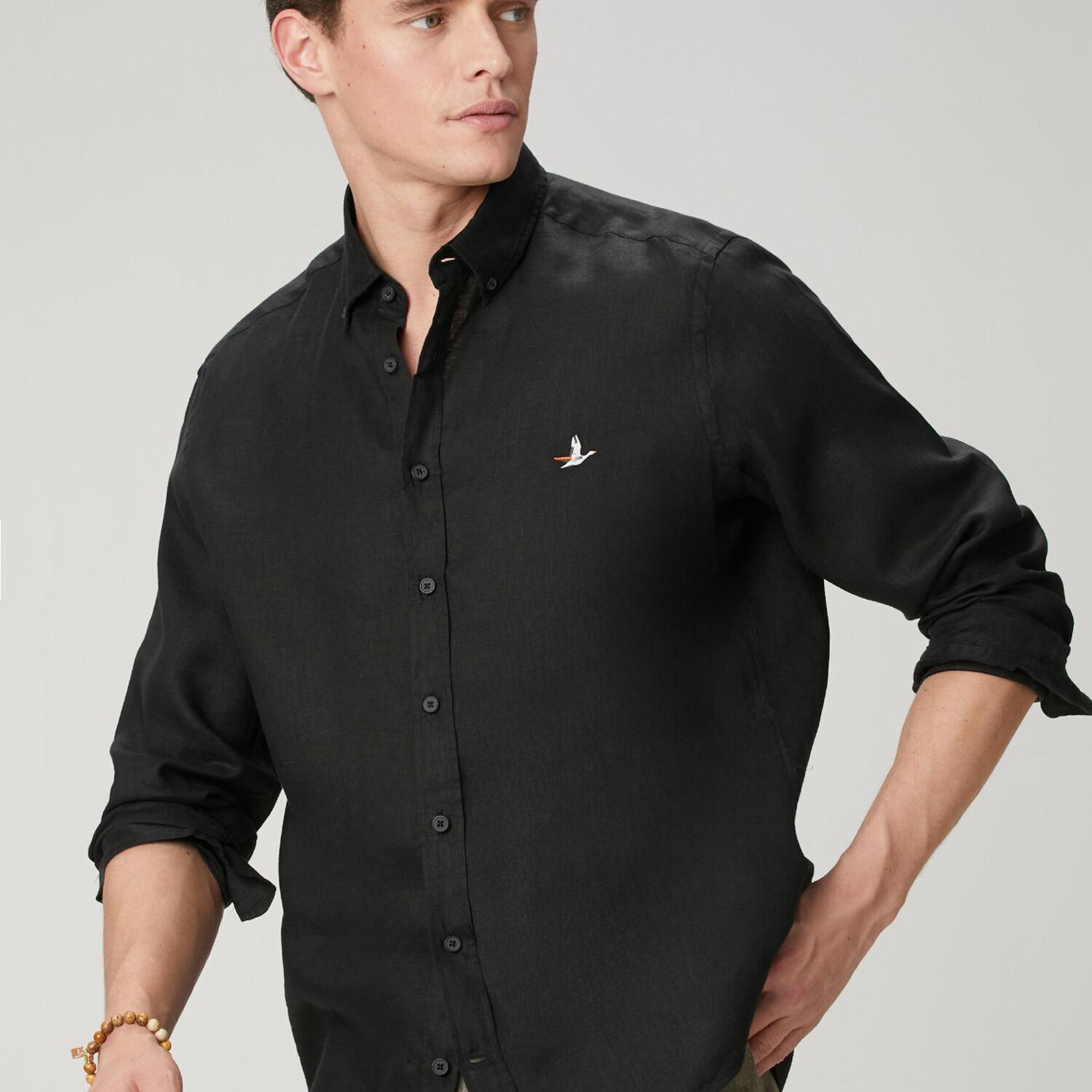 Beymen Club Erkek Comfort Fit Siyah Keten Gömlek