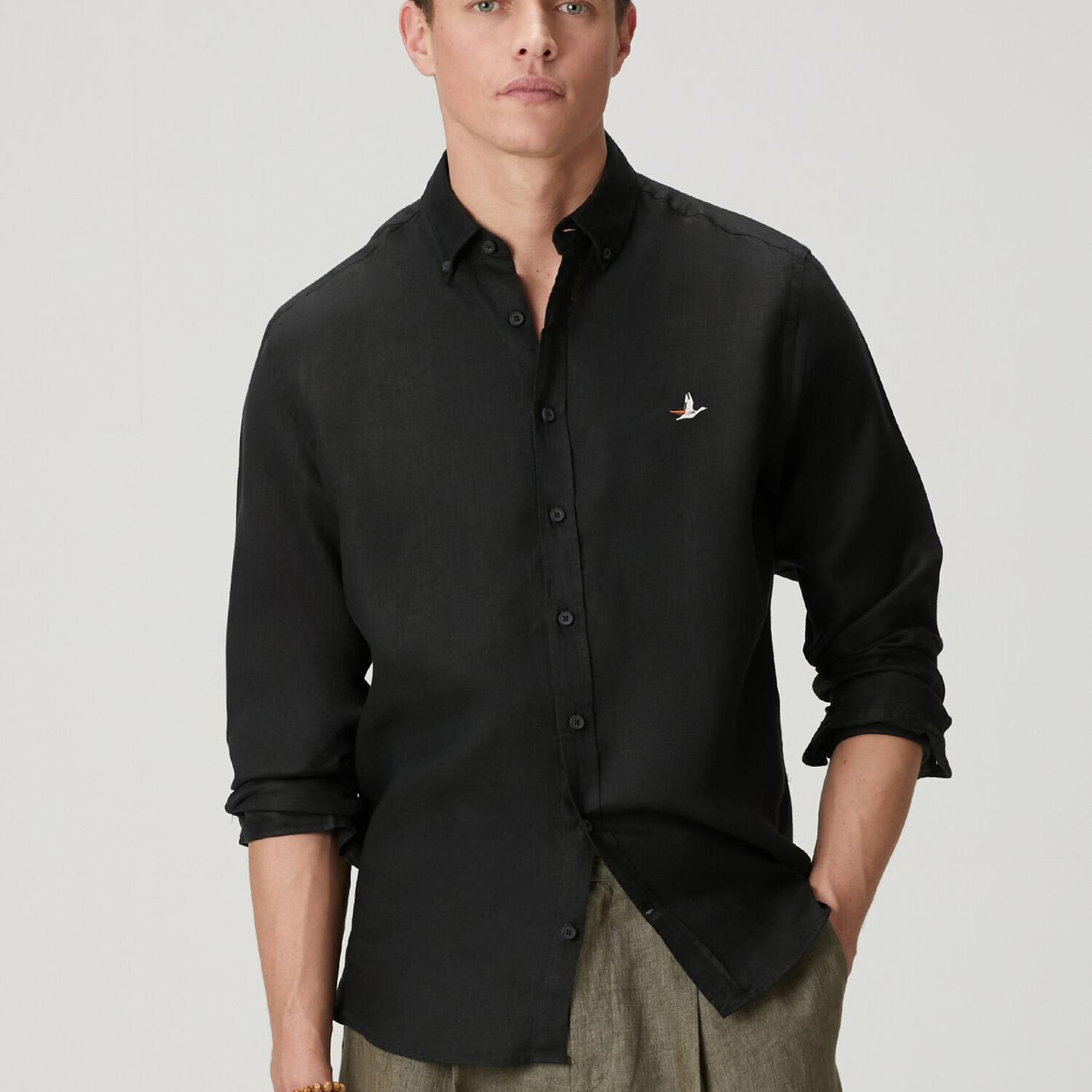 Beymen Club Erkek Comfort Fit Siyah Keten Gömlek