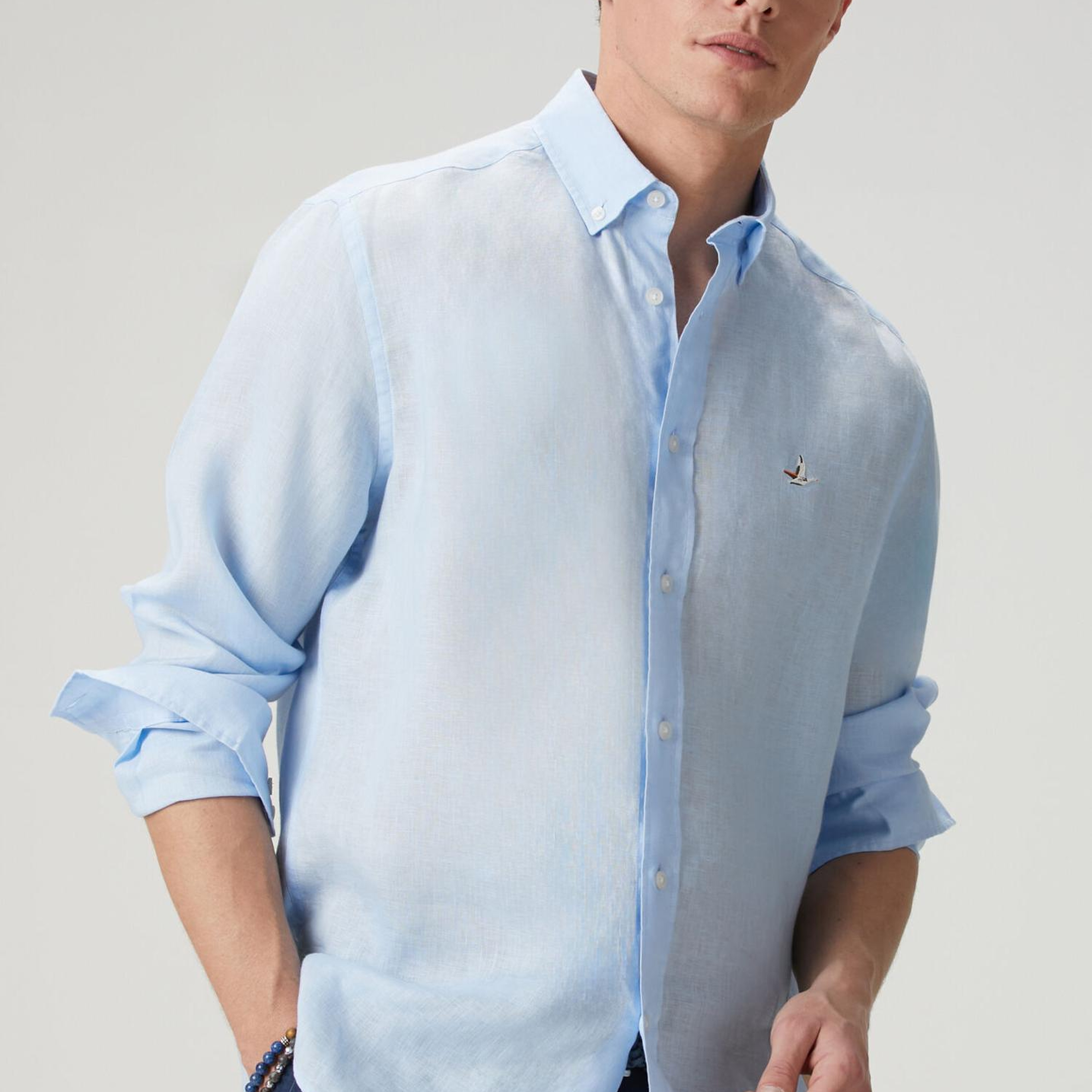 Beymen Club Erkek Comfort Fit Açık Mavi Keten Gömlek