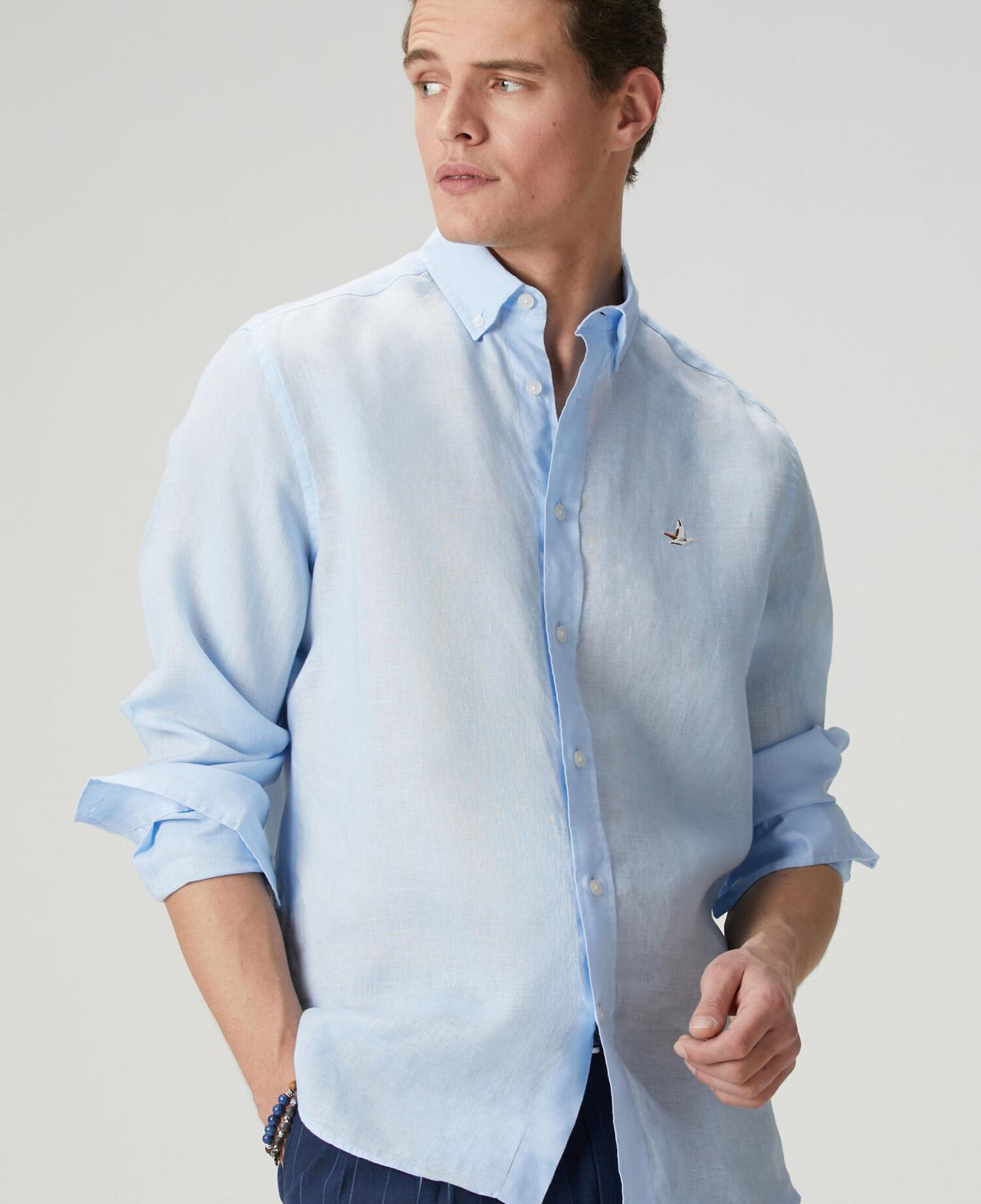 Beymen Club Erkek Comfort Fit Açık Mavi Keten Gömlek