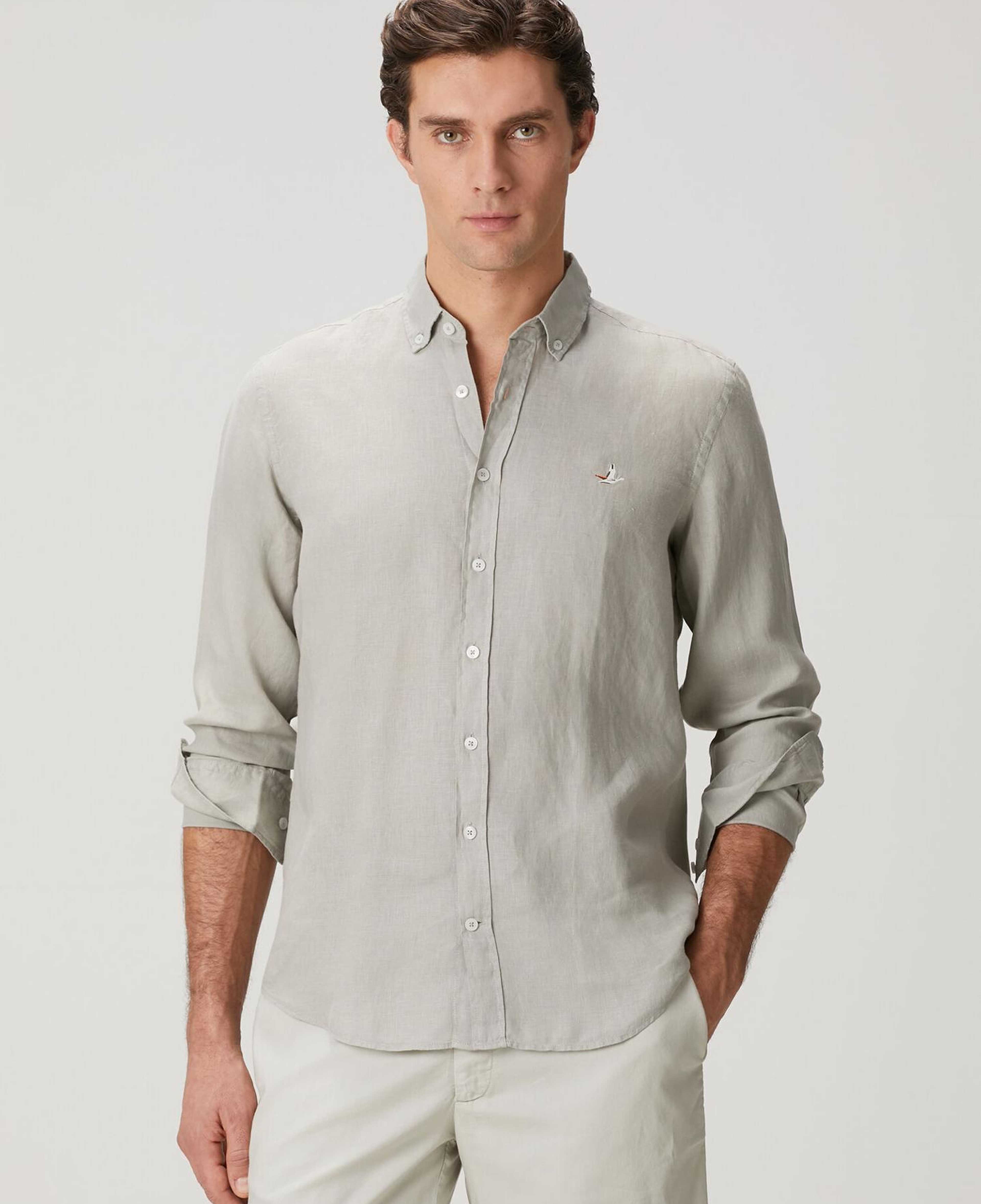 Beymen Club Erkek Comfort Fit Açık Haki Keten Gömlek