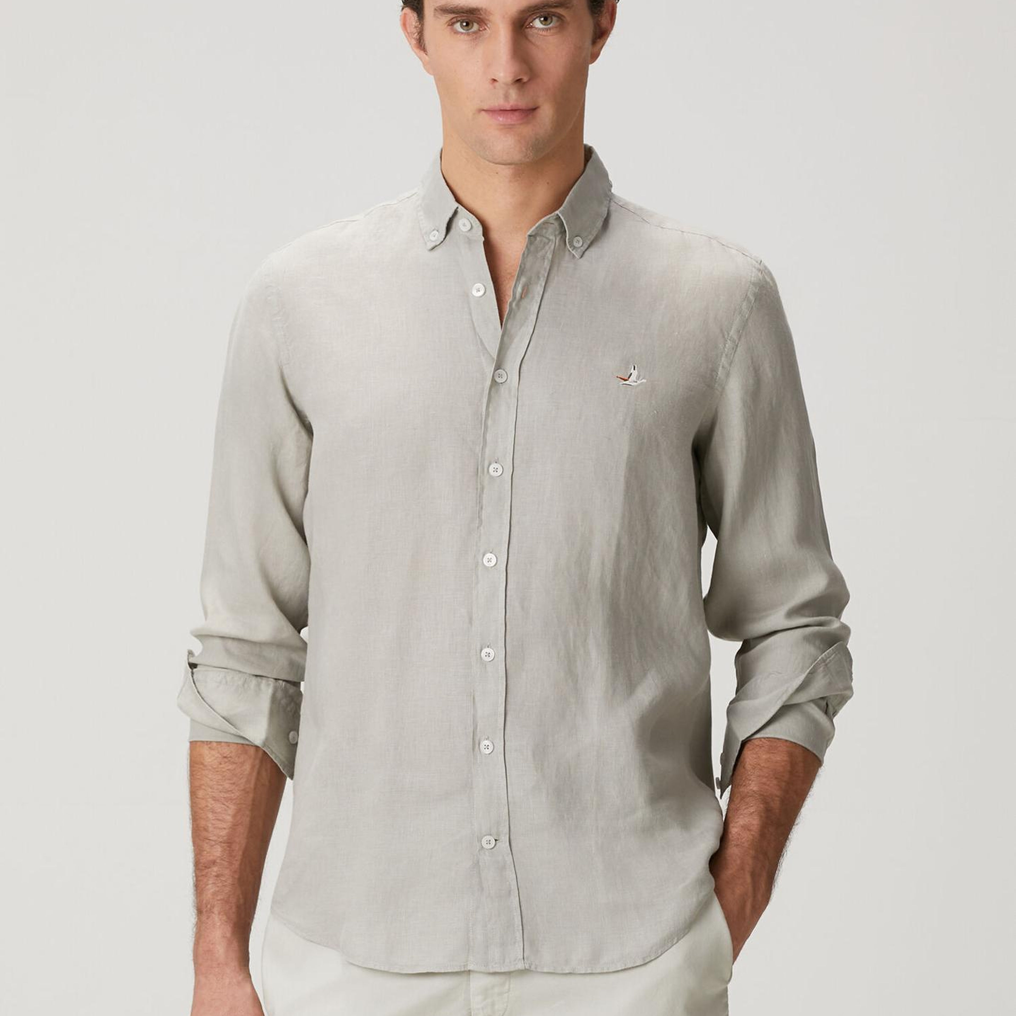 Beymen Club Erkek Comfort Fit Açık Haki Keten Gömlek