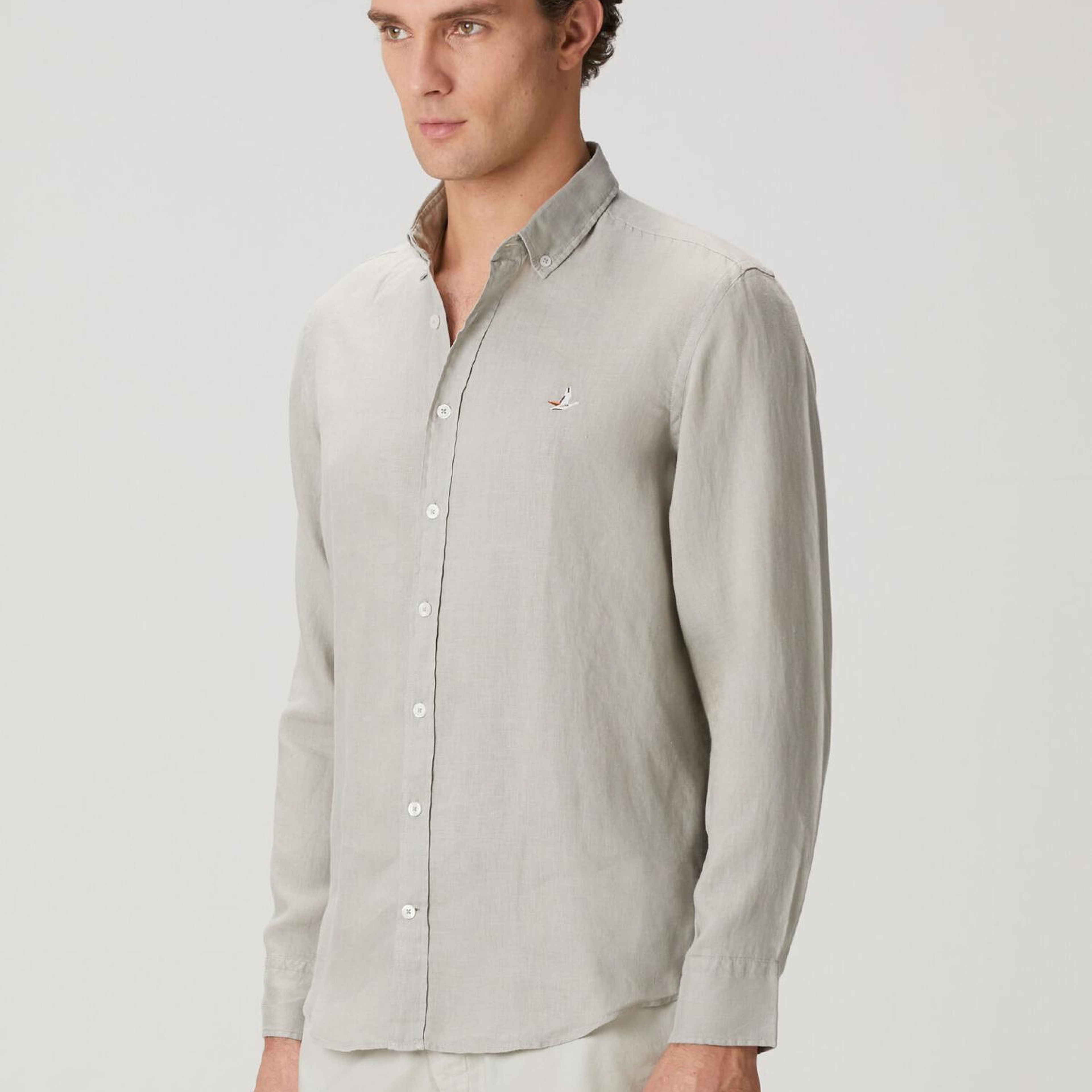 Beymen Club Erkek Comfort Fit Açık Haki Keten Gömlek