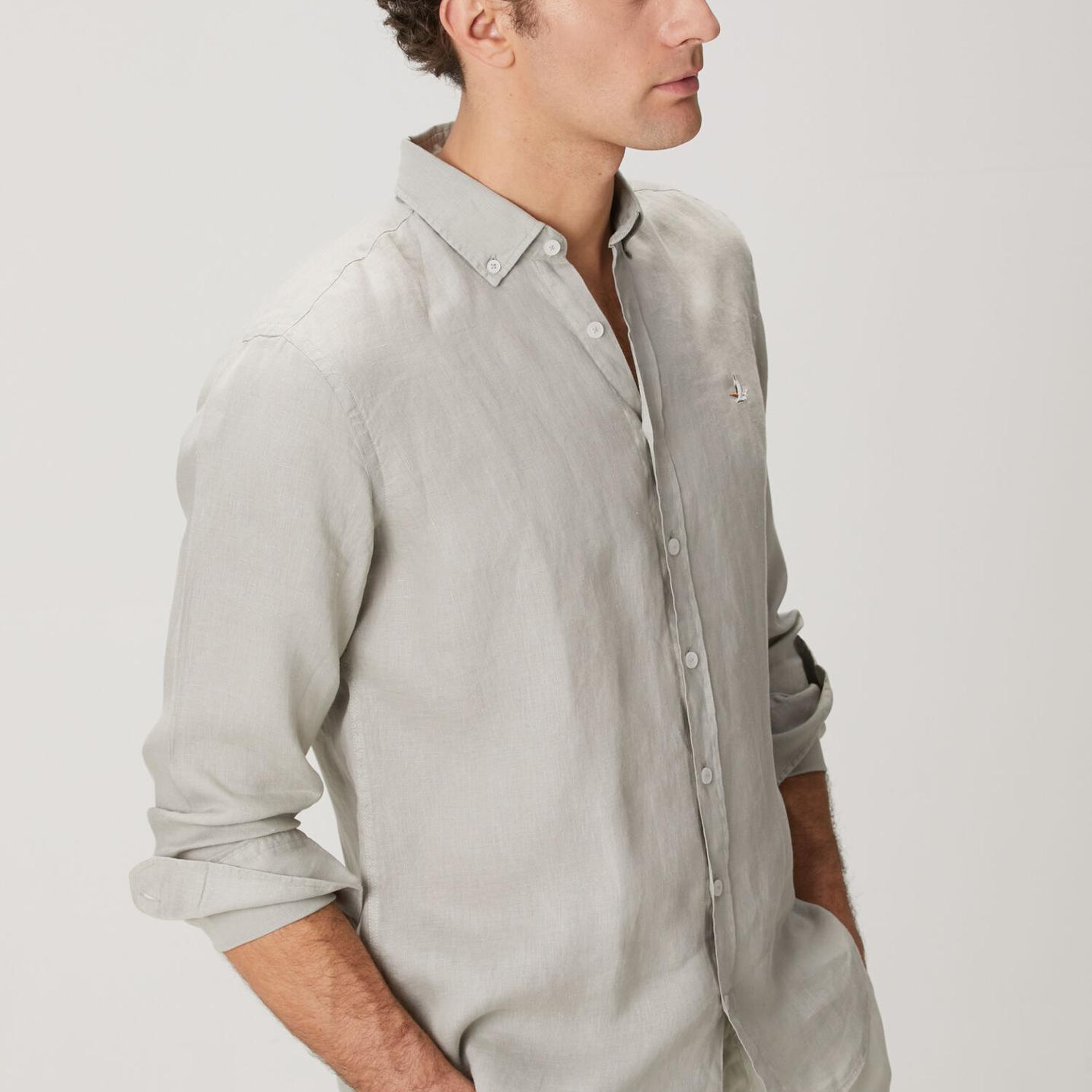 Beymen Club Erkek Comfort Fit Açık Haki Keten Gömlek