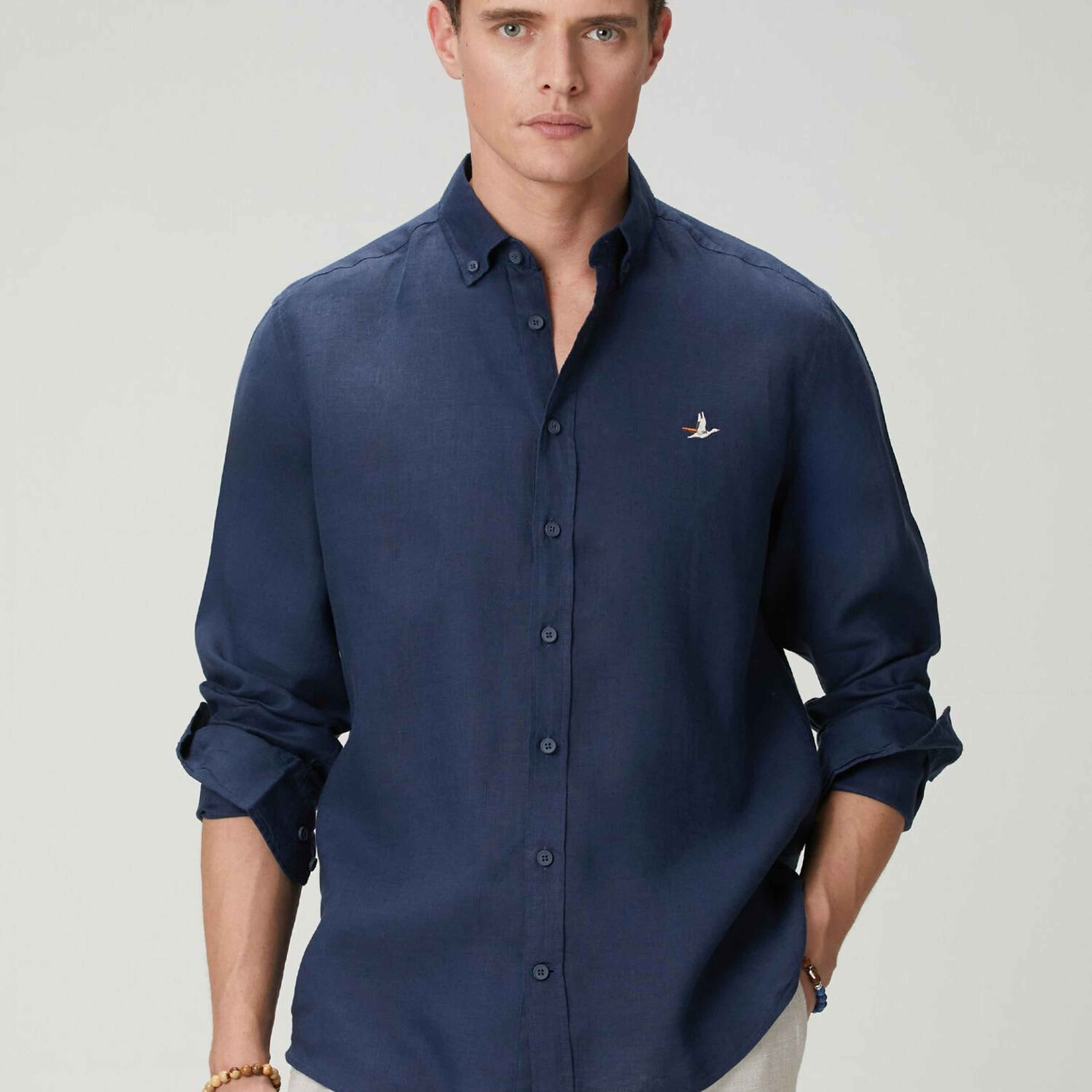 Beymen Club Erkek Comfort Fit Lacivert Keten Gömlek