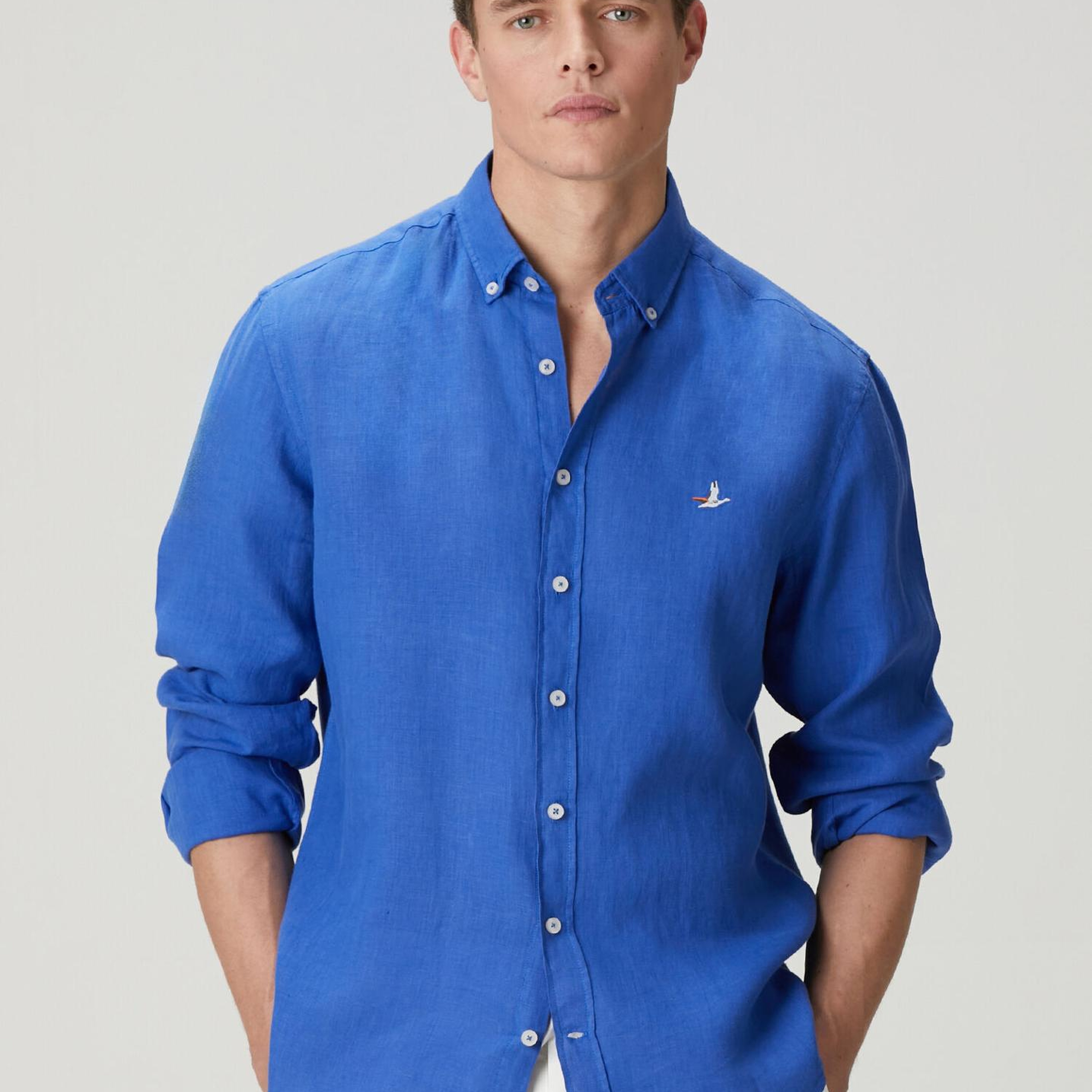 Beymen Club Erkek Comfort Fit Kobalt Keten Gömlek